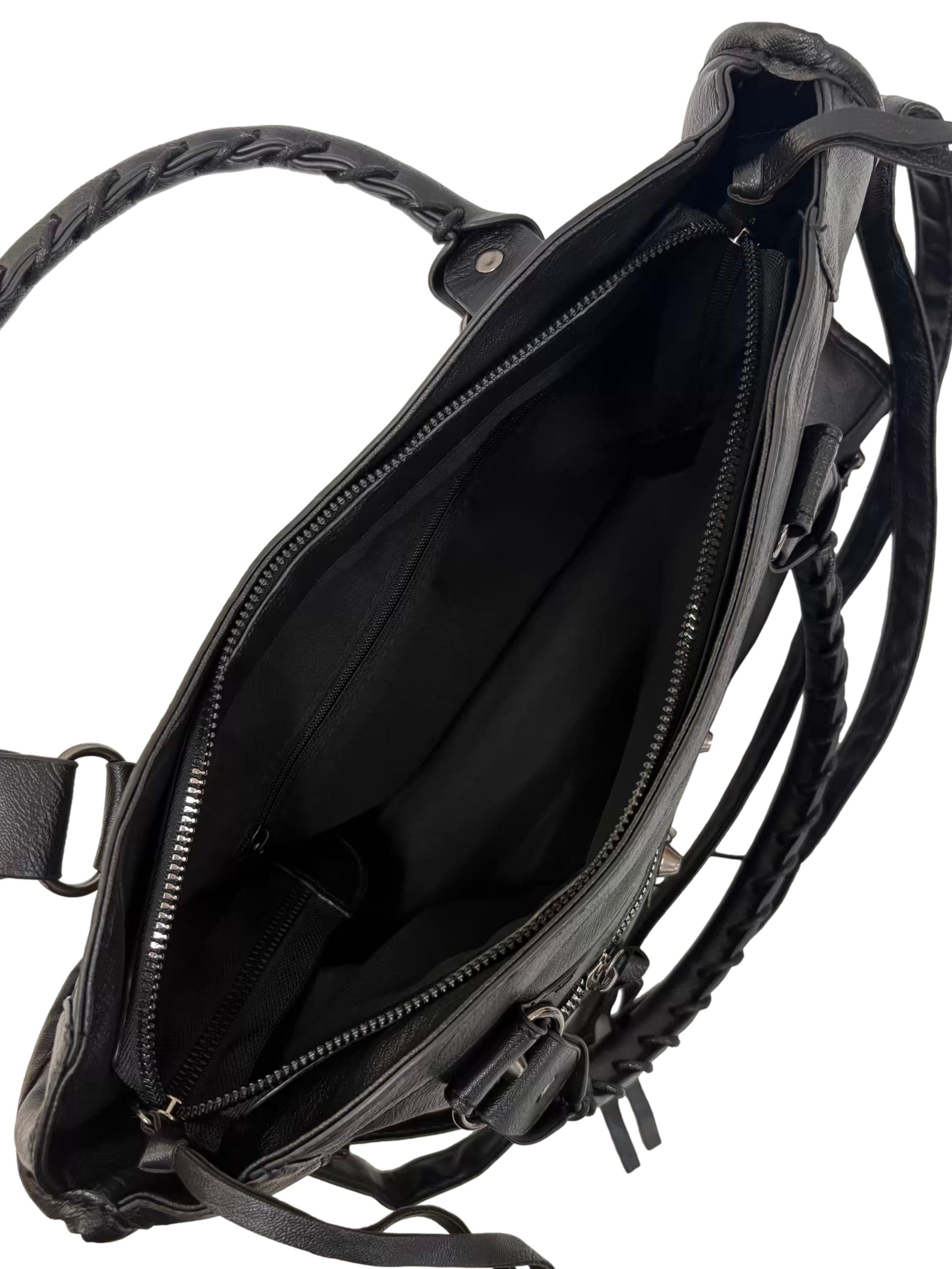 Black Leather Motorcycle City Tote Bag