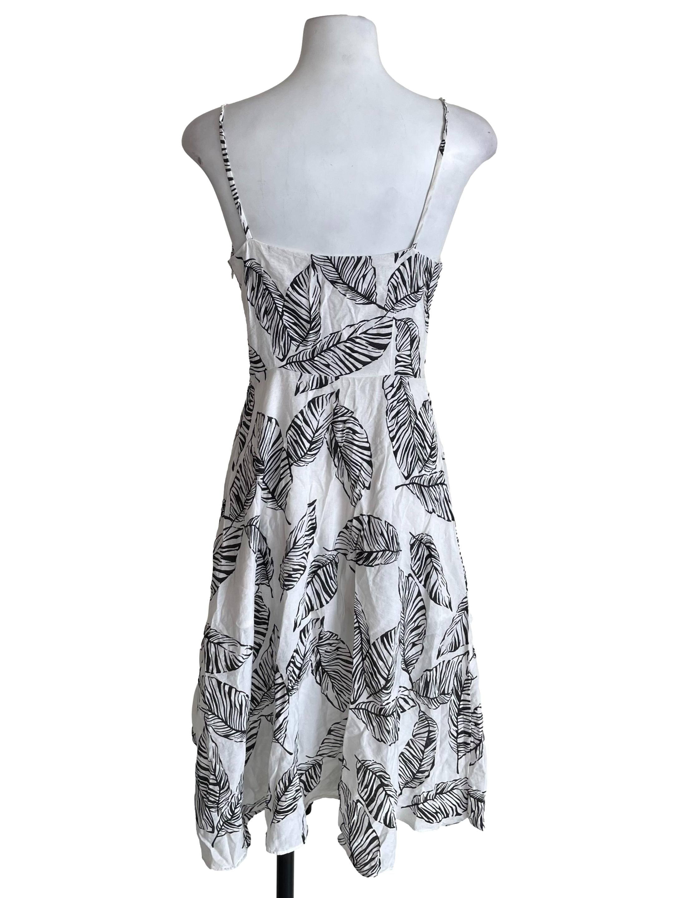 White & Black Leaves Print Cami Dress