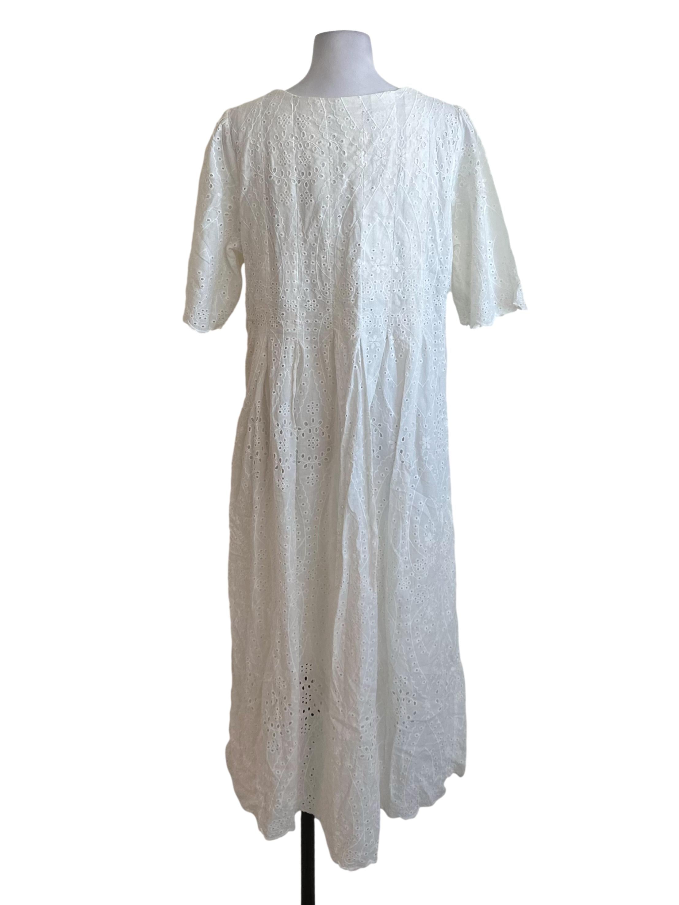 Pearl White Eyelet Embroidery Textured Dress