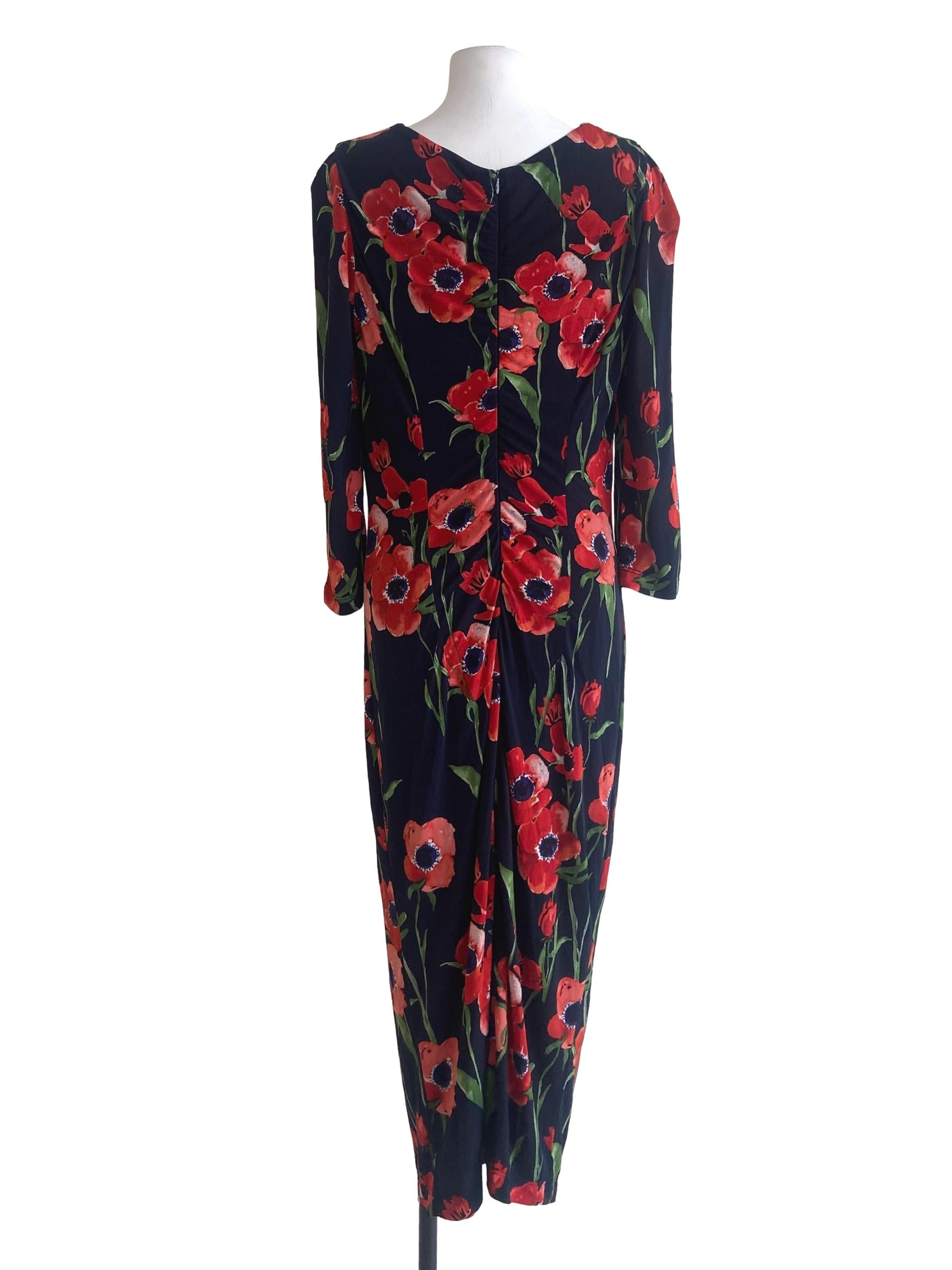 Black Floral V-Neck Draped Dress