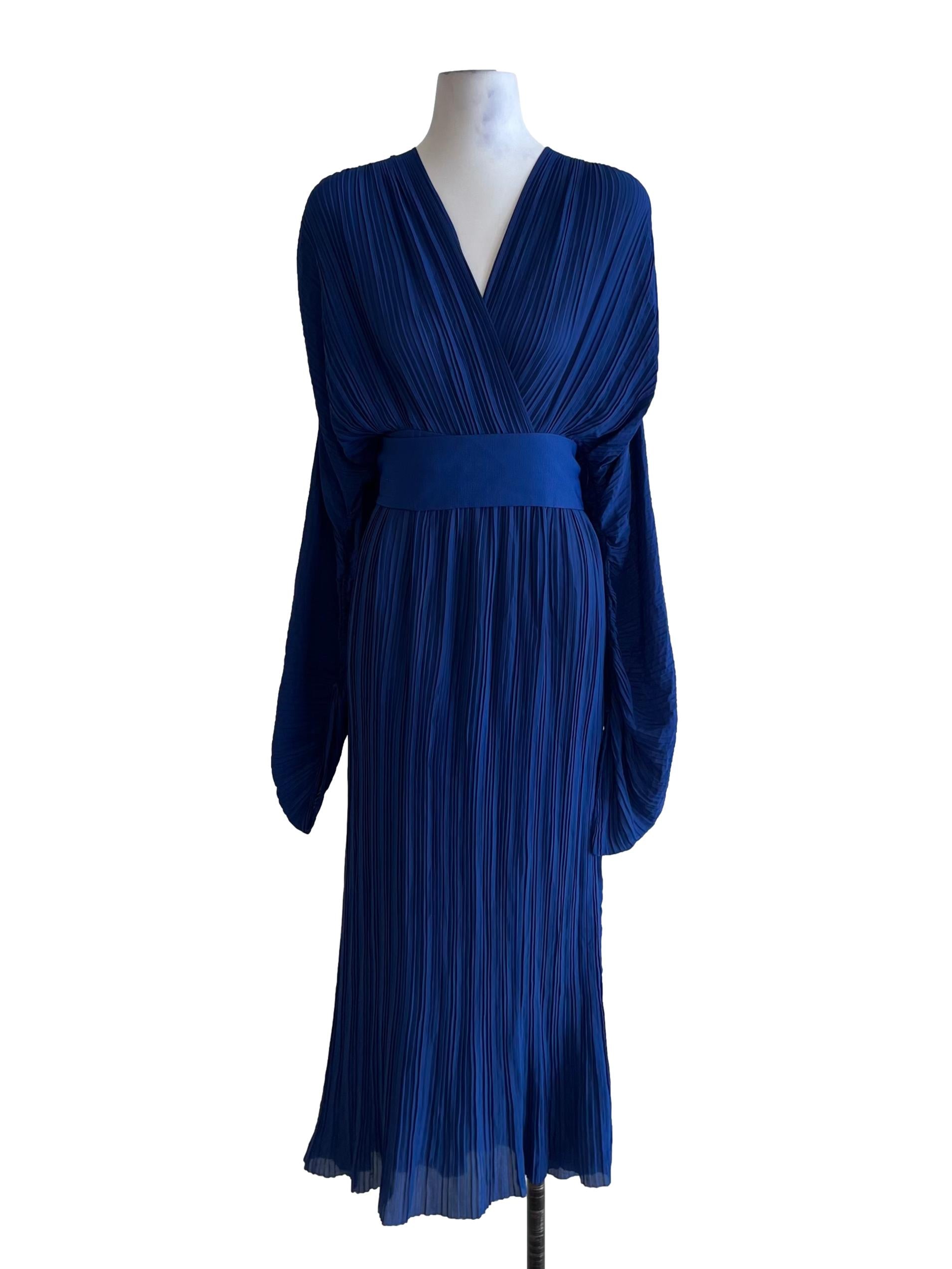 Navy Blue V-Neckline Empire Dress