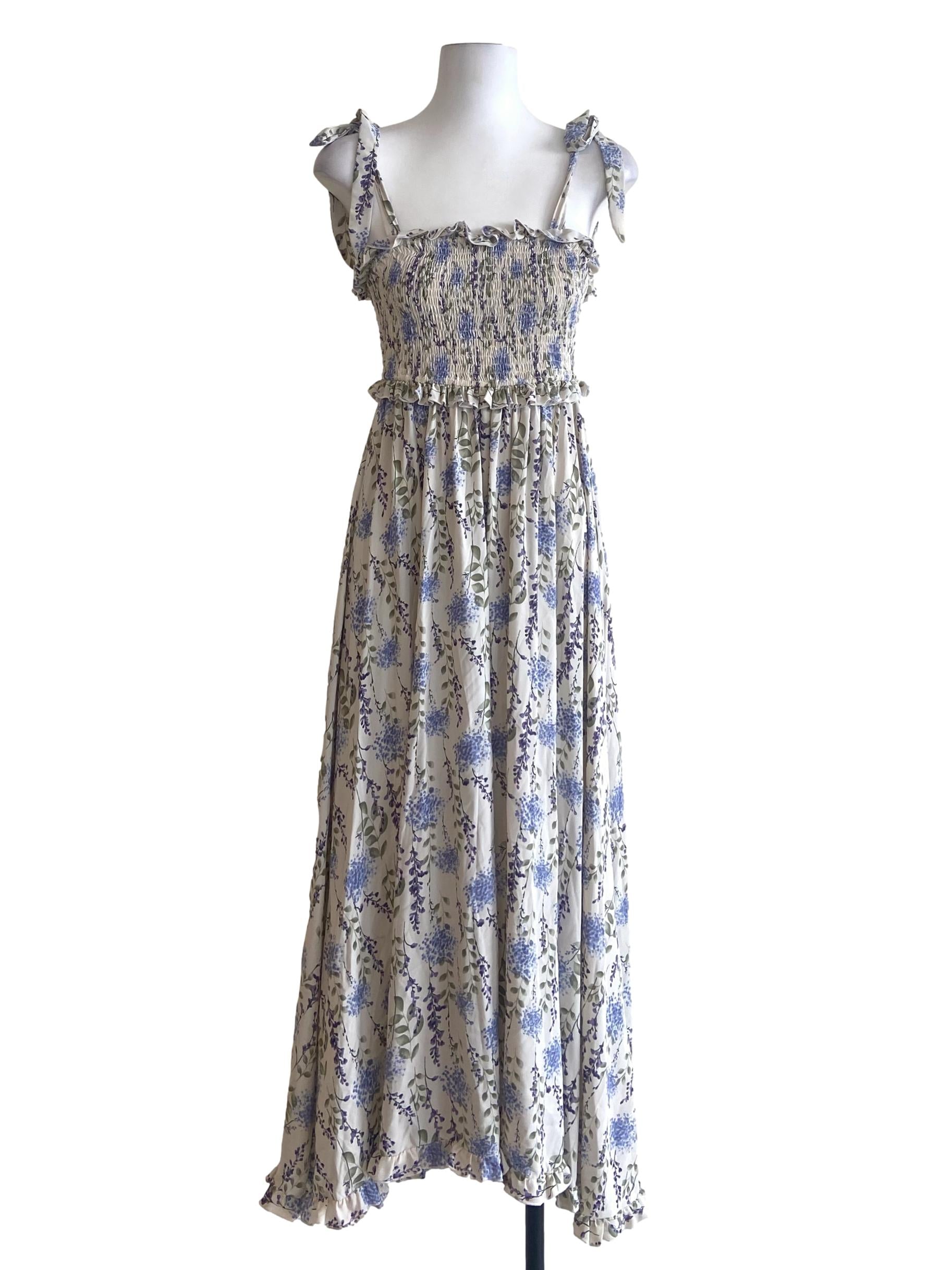White Floral Sleeveless Empire Dress