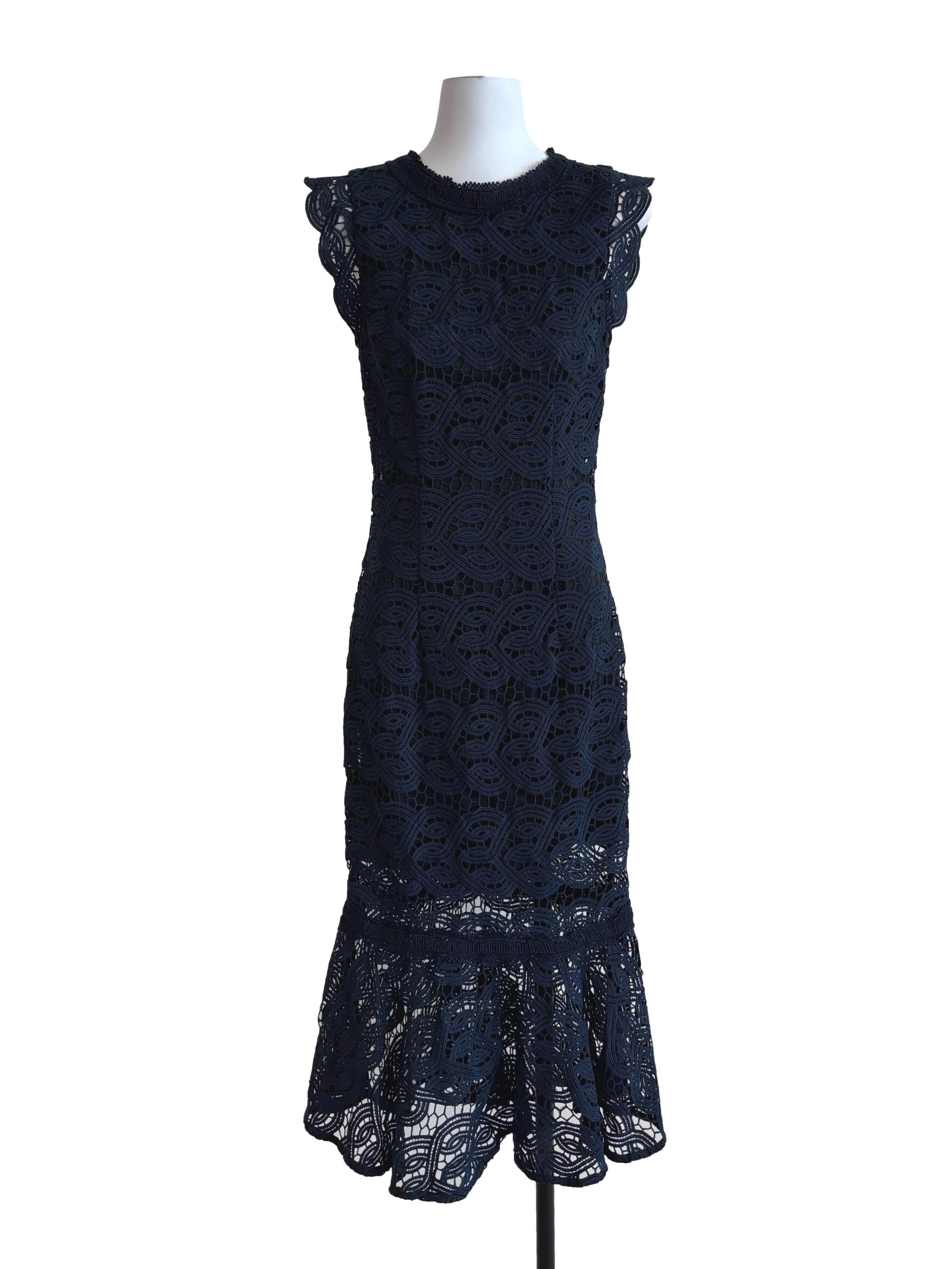 Midnight Blue Sleeveless Mermaid Lace Dress