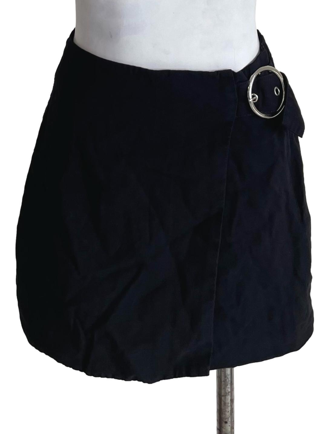 Black Buckled A-Line Skirt