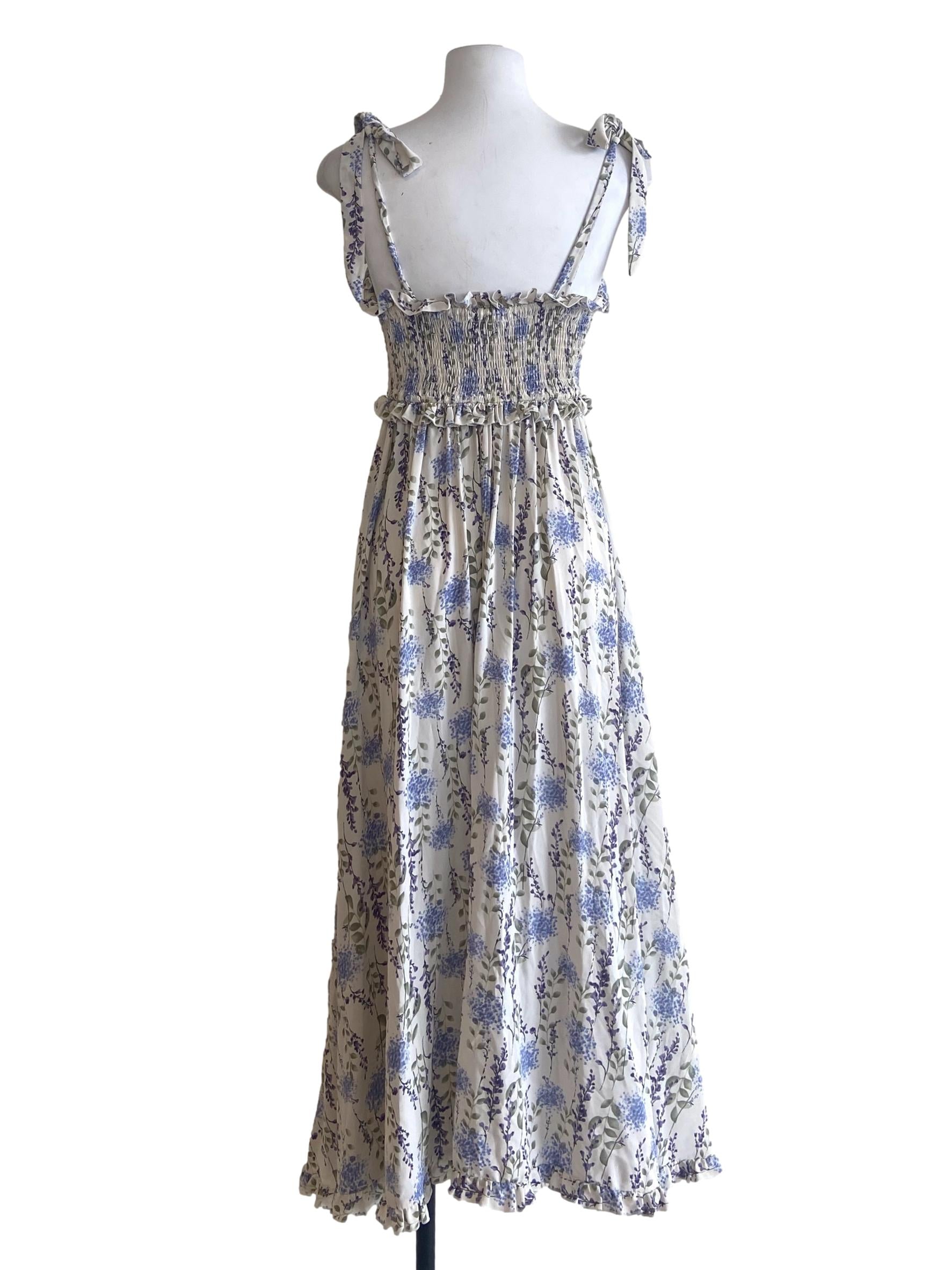 White Floral Sleeveless Empire Dress