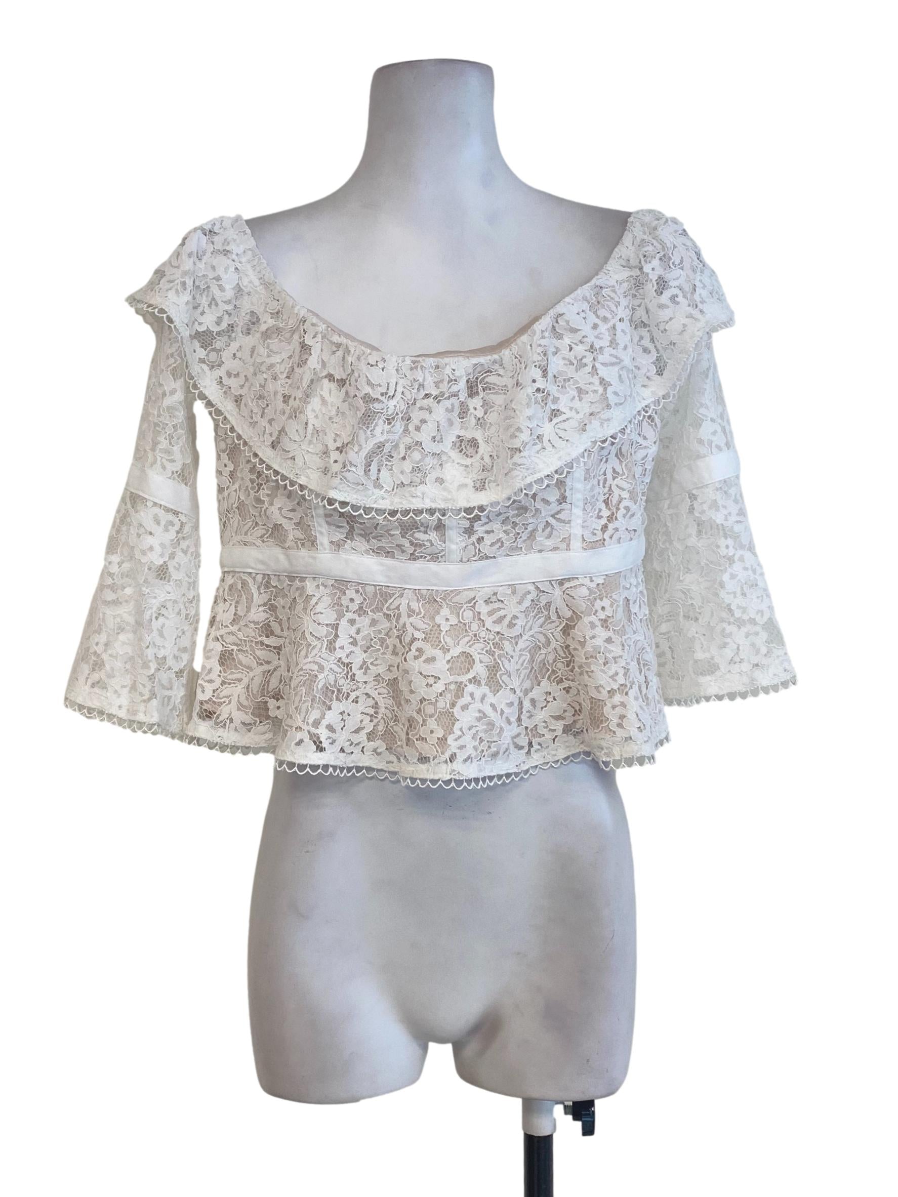 White Floral Laced Ruffle Top