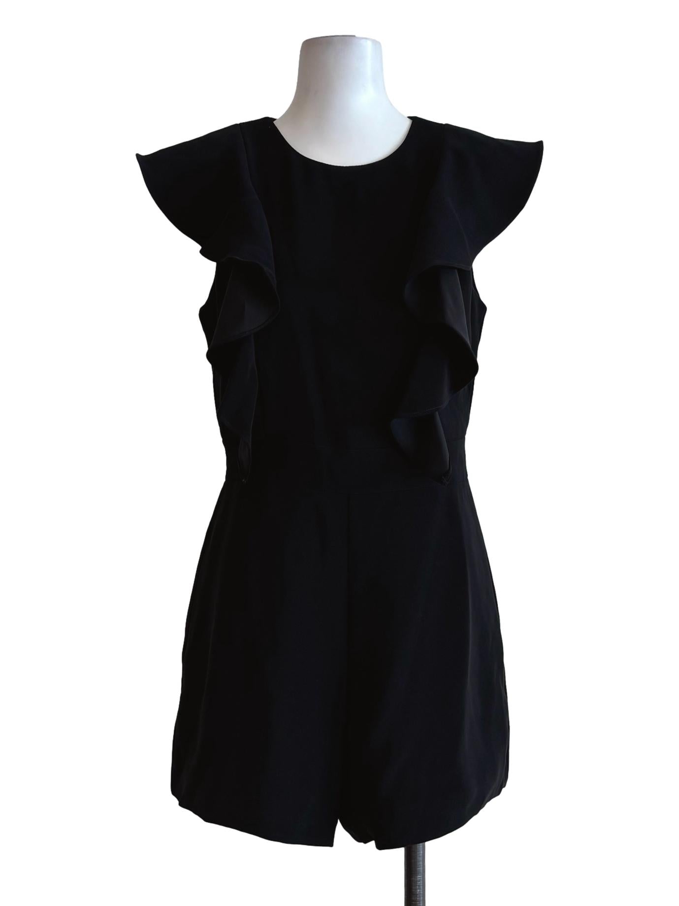 Jet Black Sleeveless Ruffled Rompers