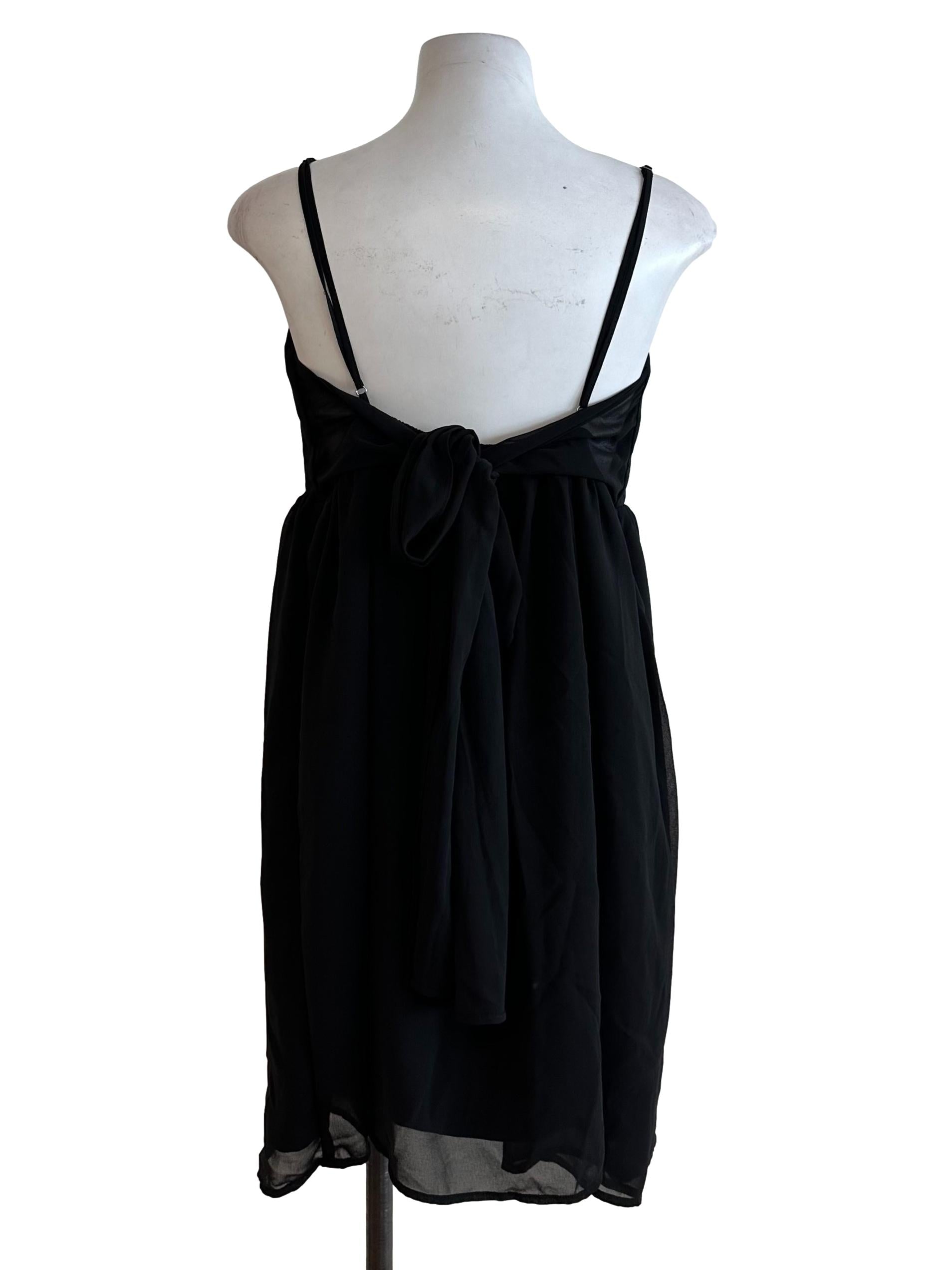 Onyx Black Square Neck Chiffon Back Tie Dress