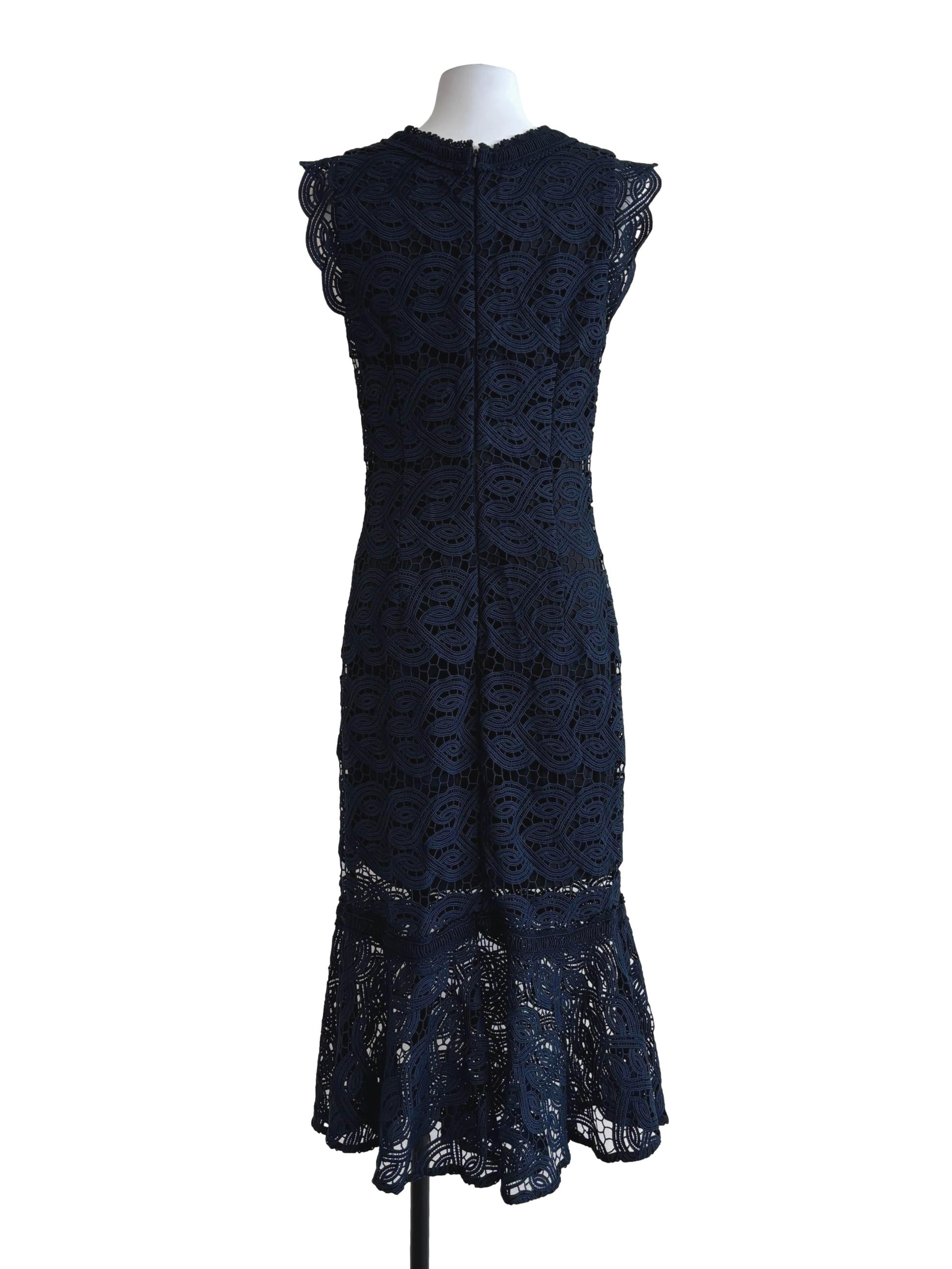 Midnight Blue Sleeveless Mermaid Lace Dress
