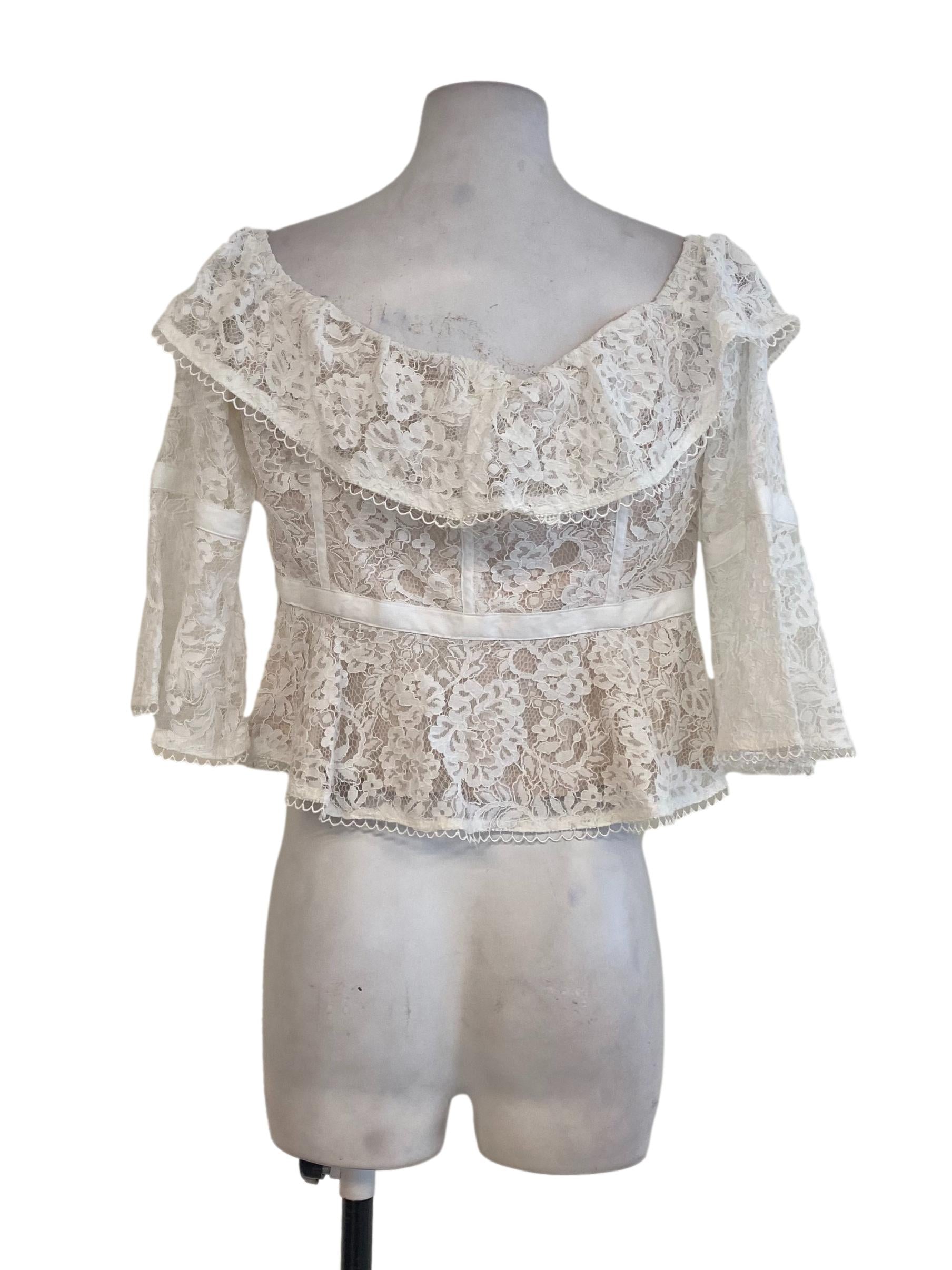 White Floral Laced Ruffle Top