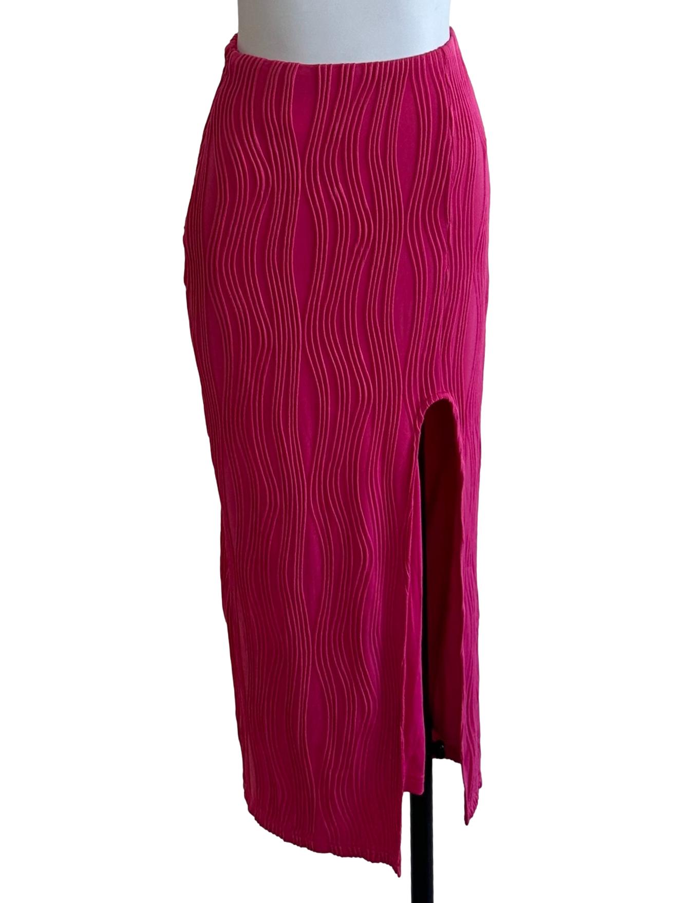Fuschia Pink Knit Slit Skirt