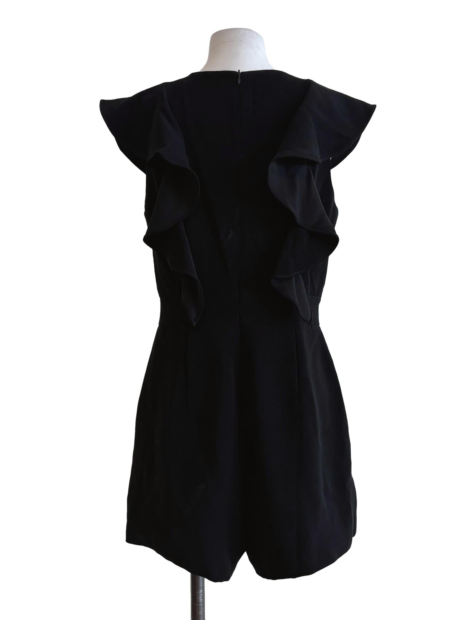Jet Black Sleeveless Ruffled Rompers