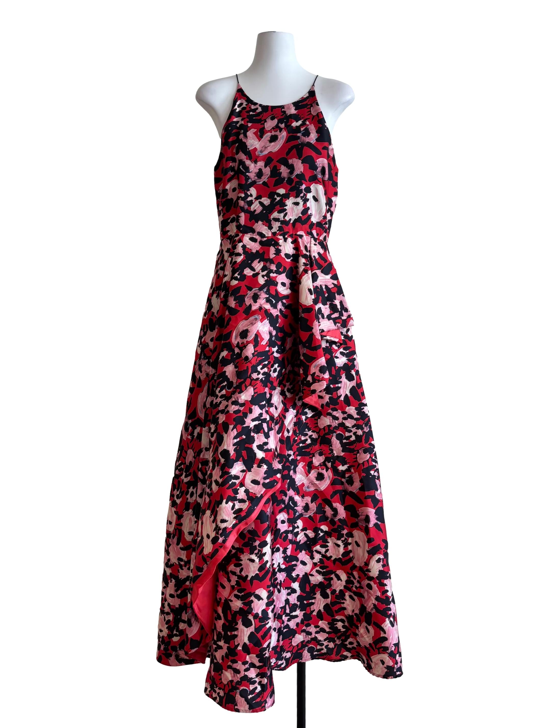 Fire Red Black Printed A-Line Dress
