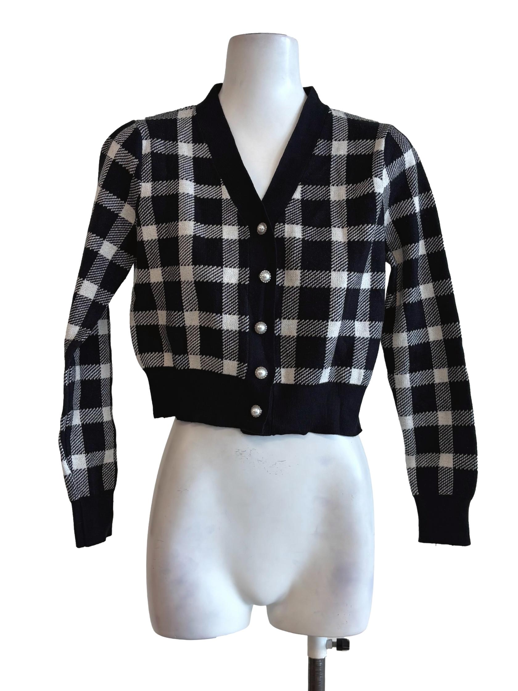 Black Plaid Crop Cardigan