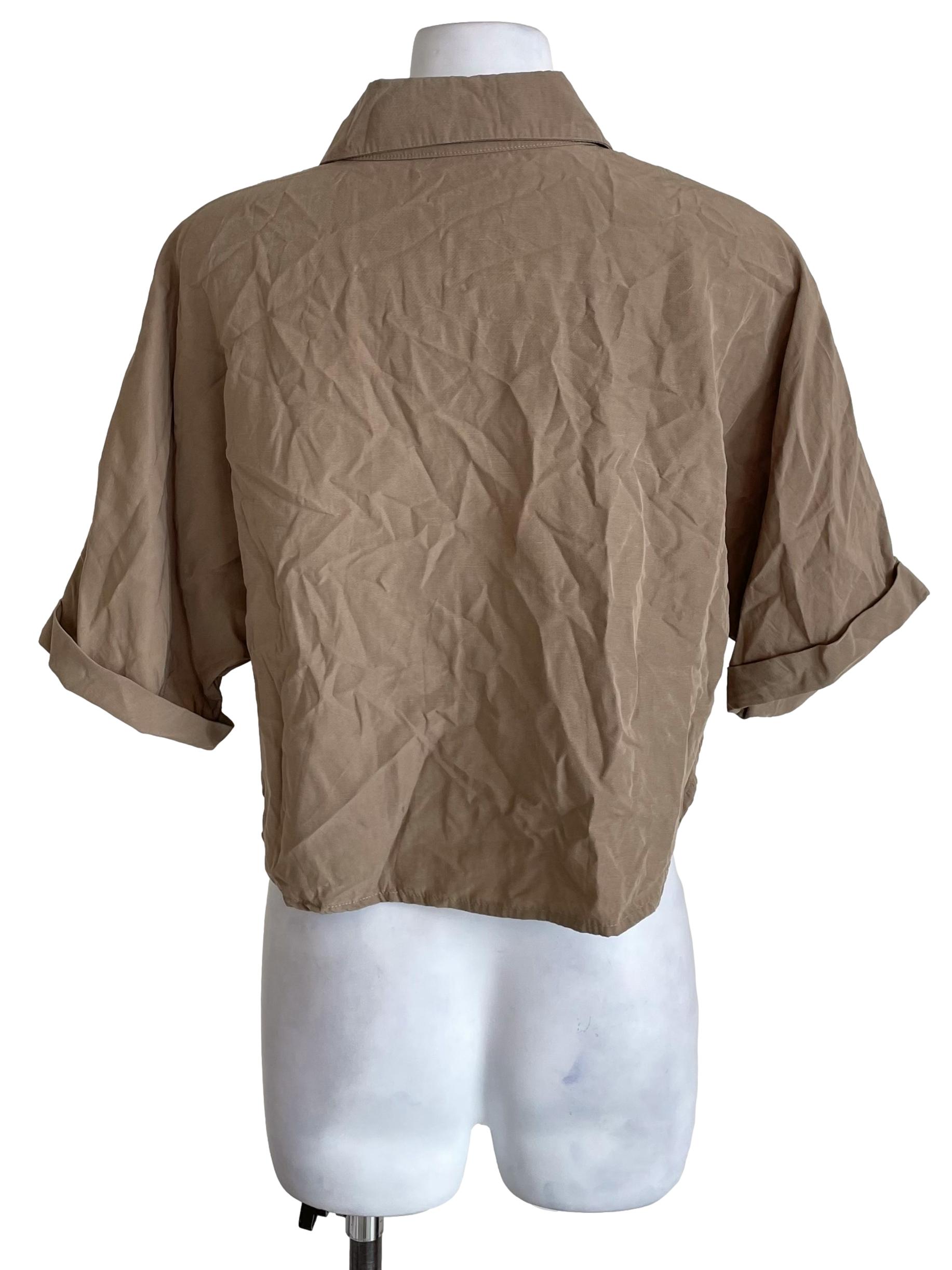 Hazelnut Beige Batwing Crop Shirt