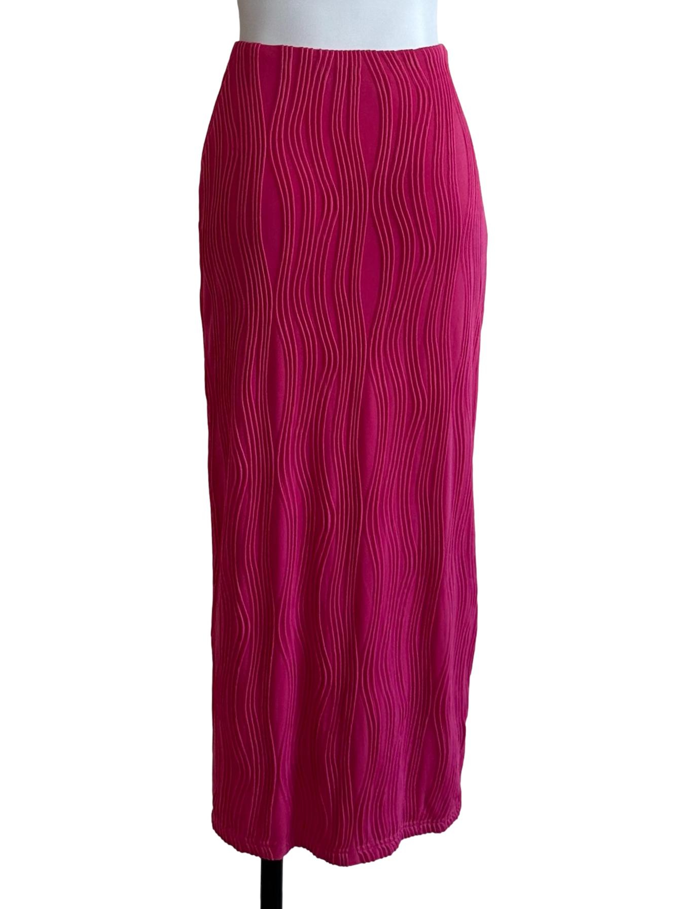 Fuschia Pink Knit Slit Skirt