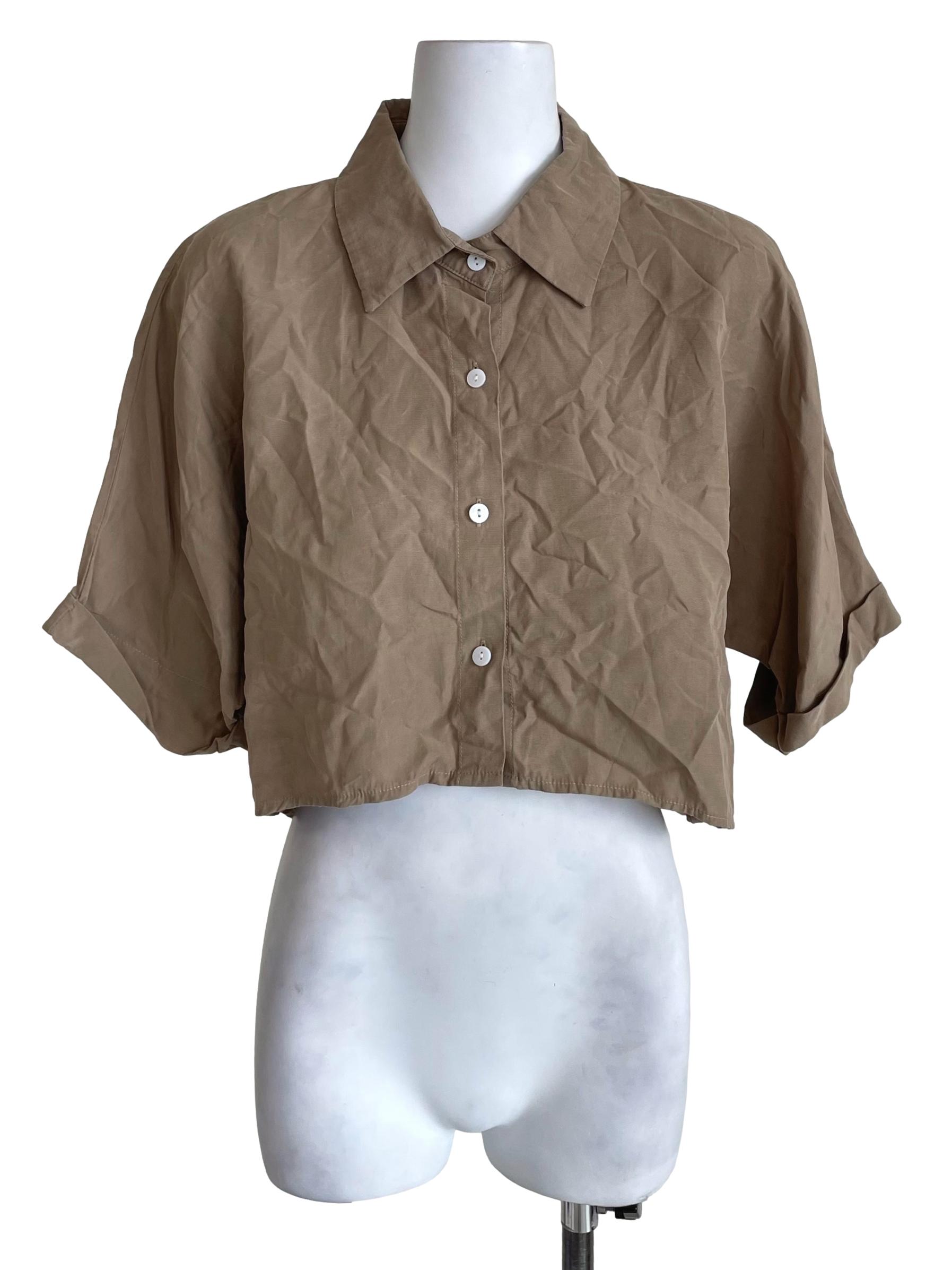 Hazelnut Beige Batwing Crop Shirt