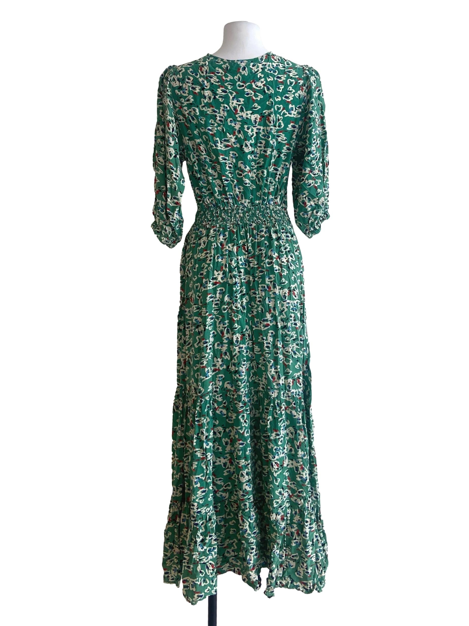 Green & Floral V-Neck Layered Empire Dress