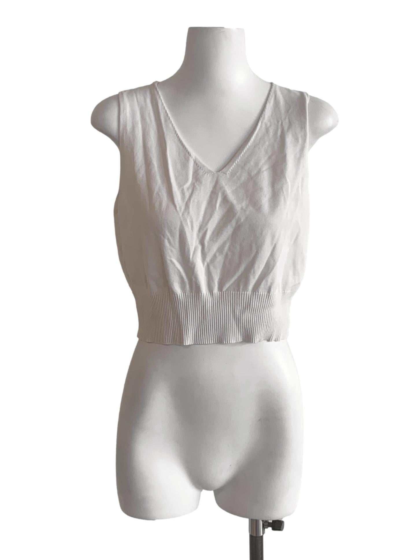 Pearl White Deep V Neck Vest Top LB