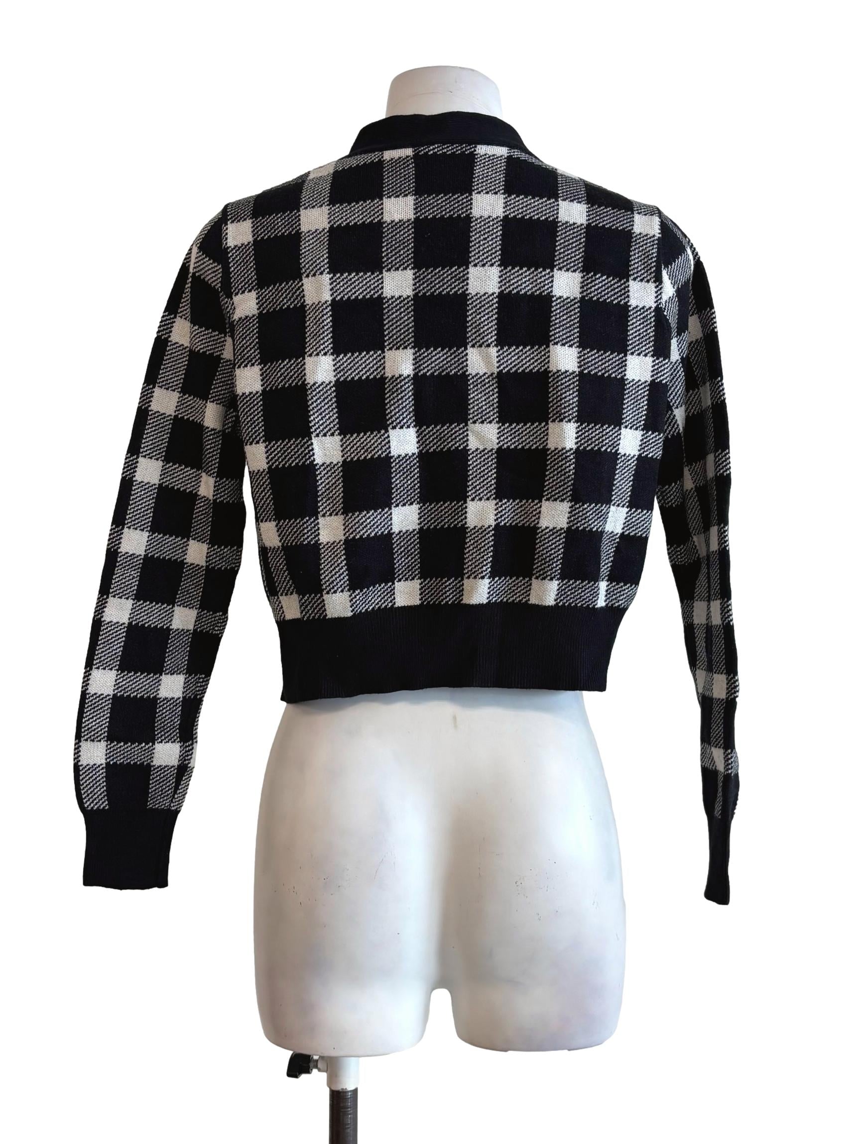 Black Plaid Crop Cardigan
