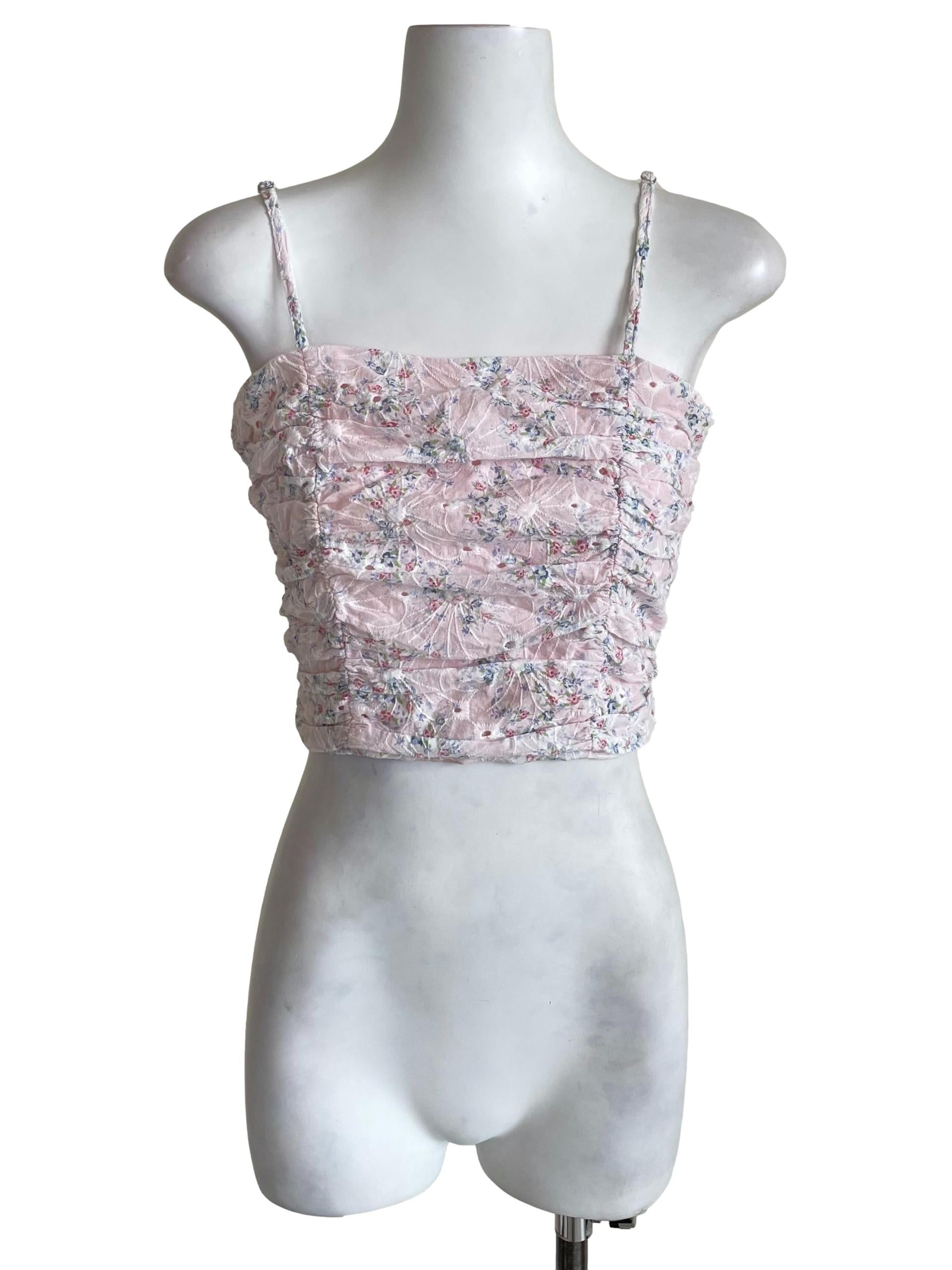 Pale Pastel Pink Eyelet Draped Cami Top