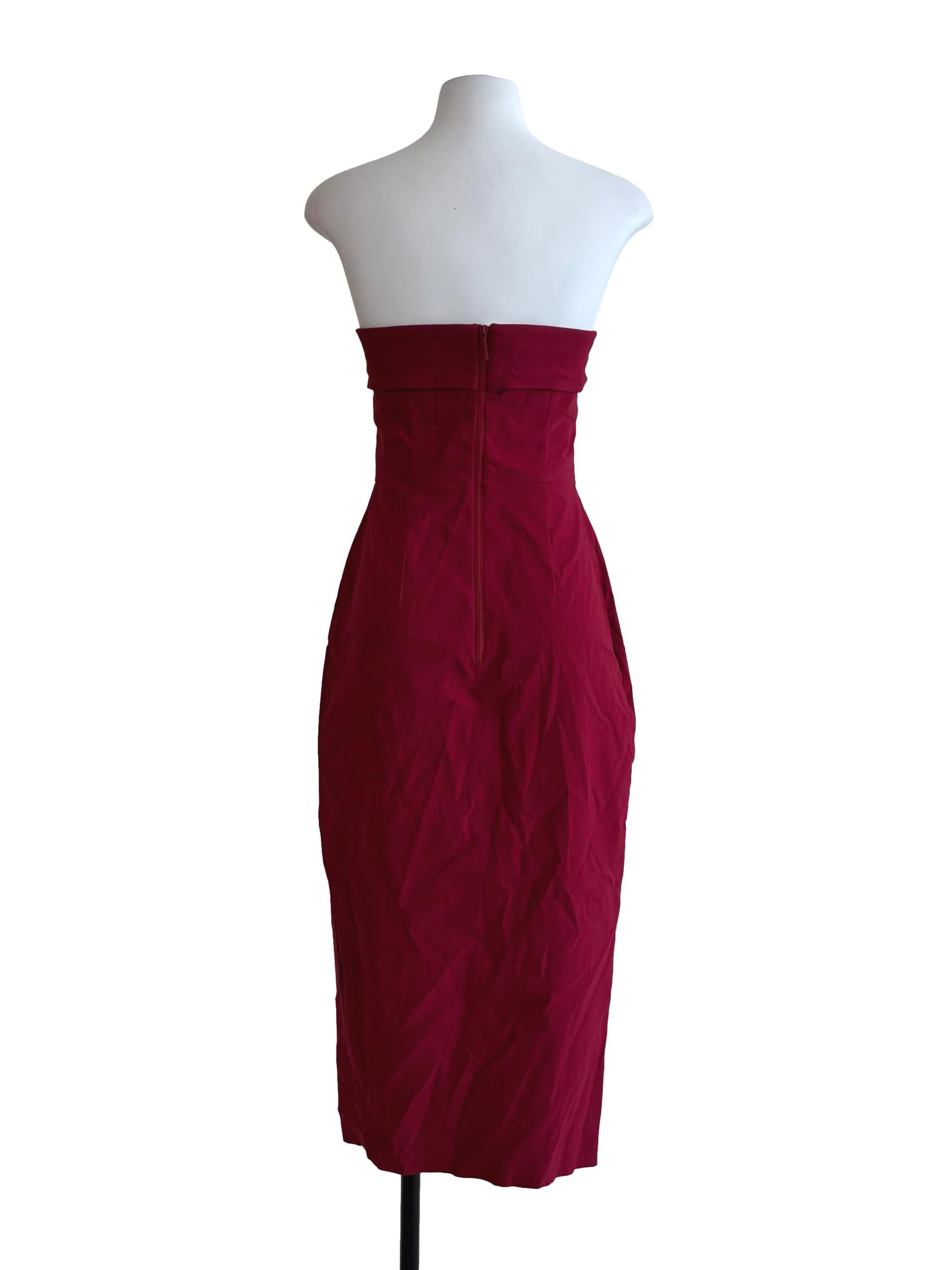 Crimson Red Strapless Pencil Dress