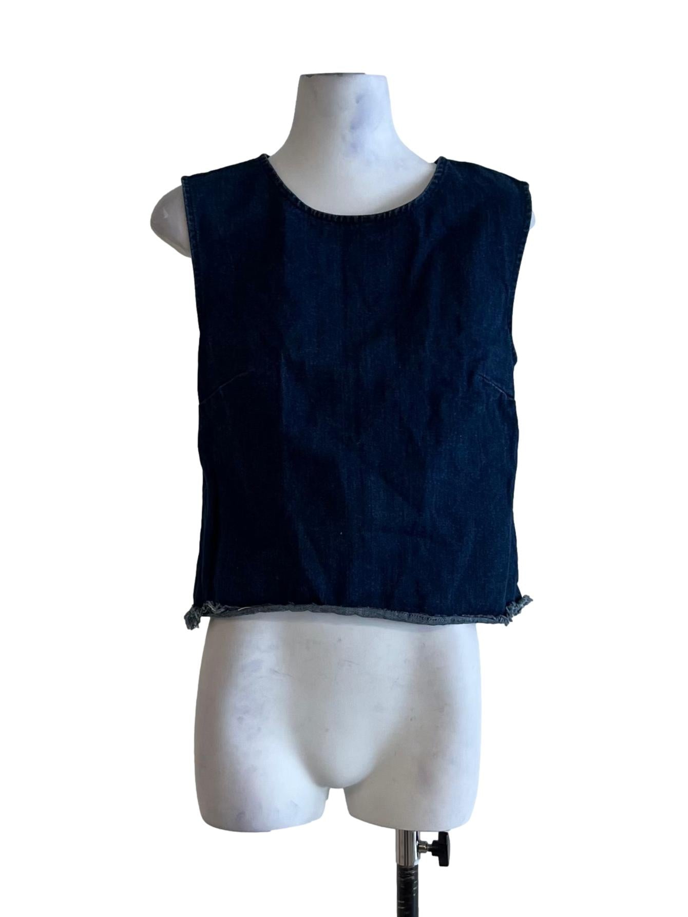 Blue Denim Jewel Neckline Sleeveless Top