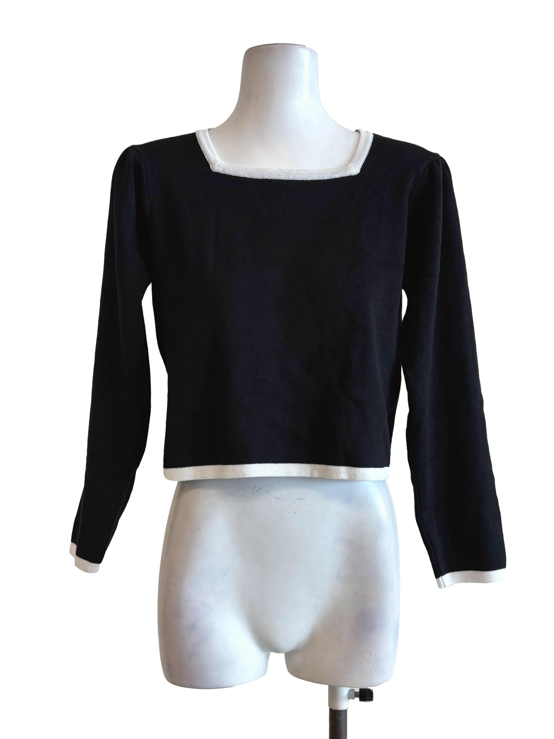 Black And White Border Long Sleeve Knit Top