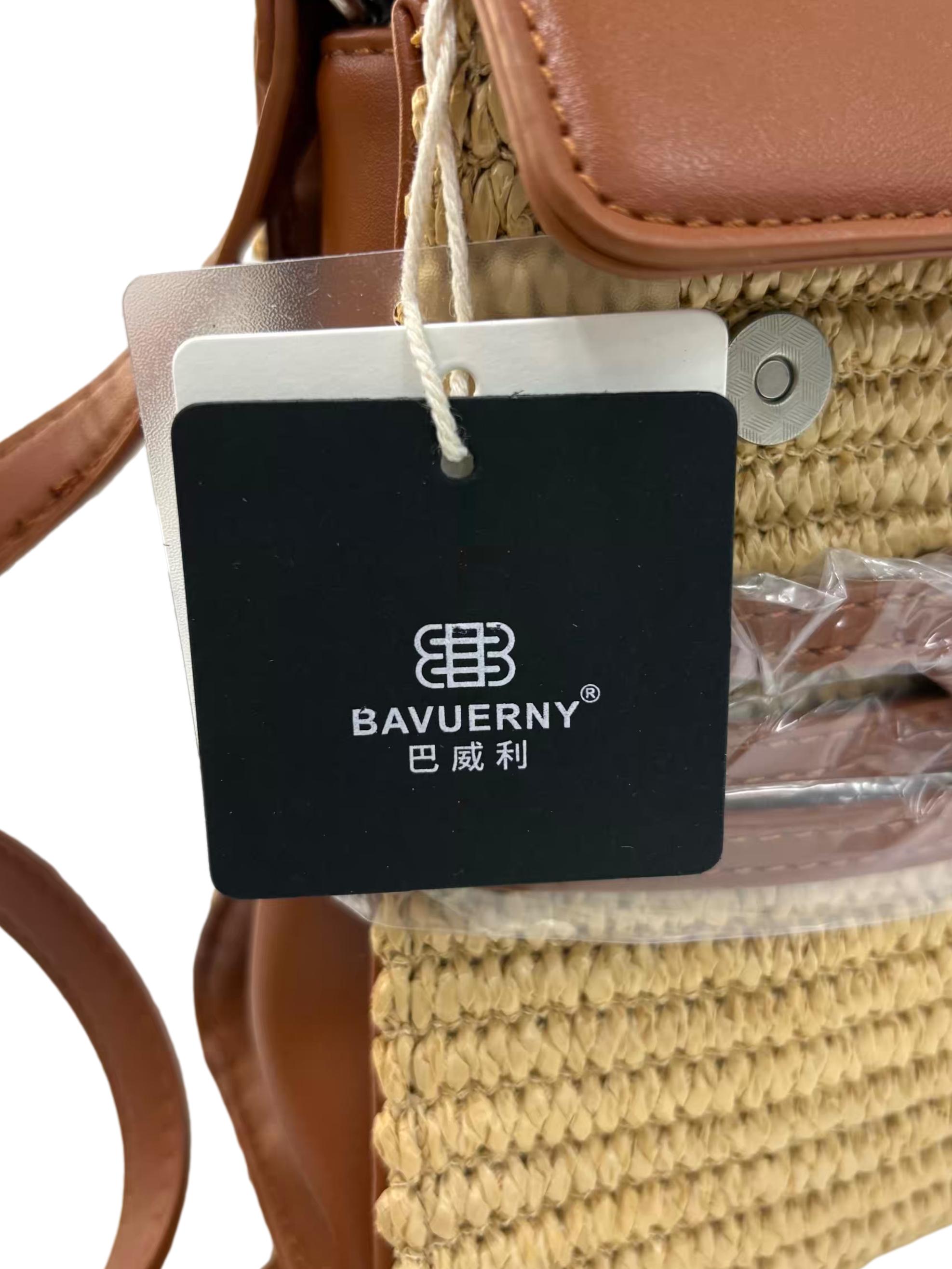 Brown Woven Straw Wrap-Around Buckle Crossbody Bag