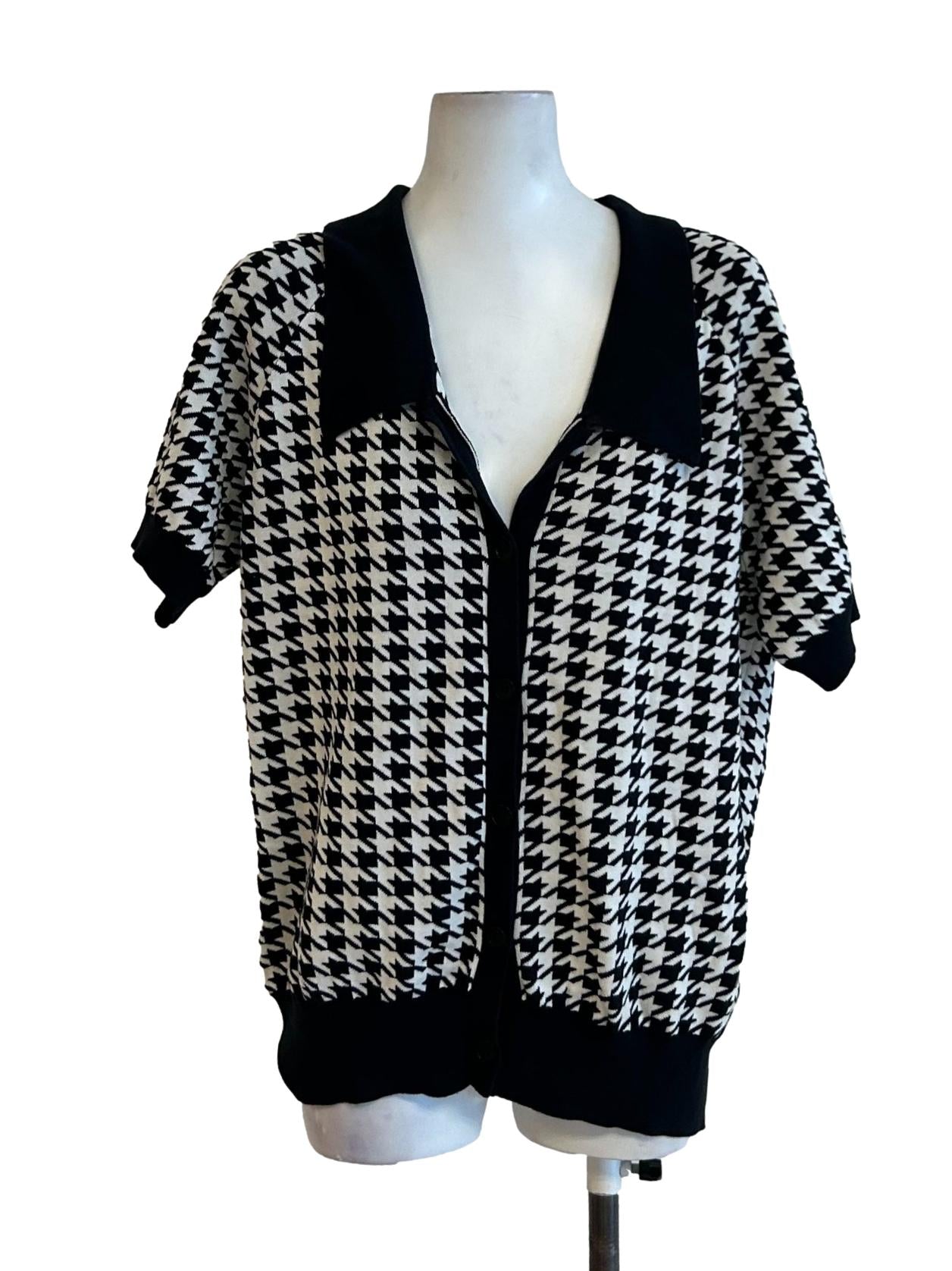 Vicenza Cardigan - Button Down Blouse In Black And White Dogtooth CSN
