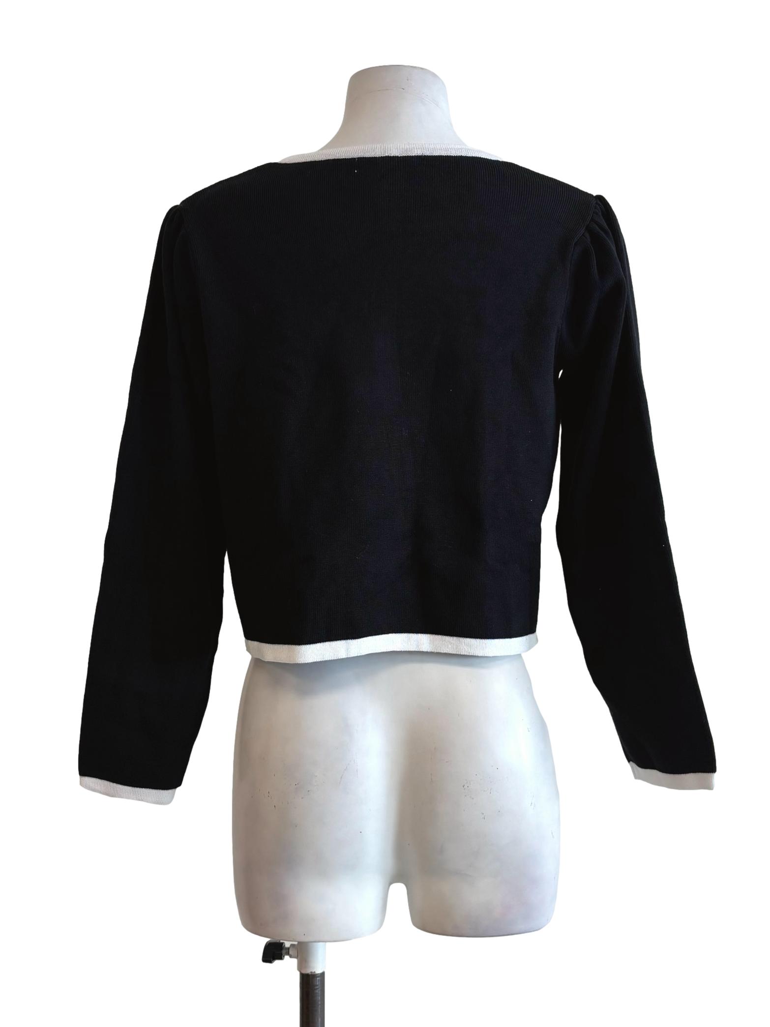 Black And White Border Long Sleeve Knit Top