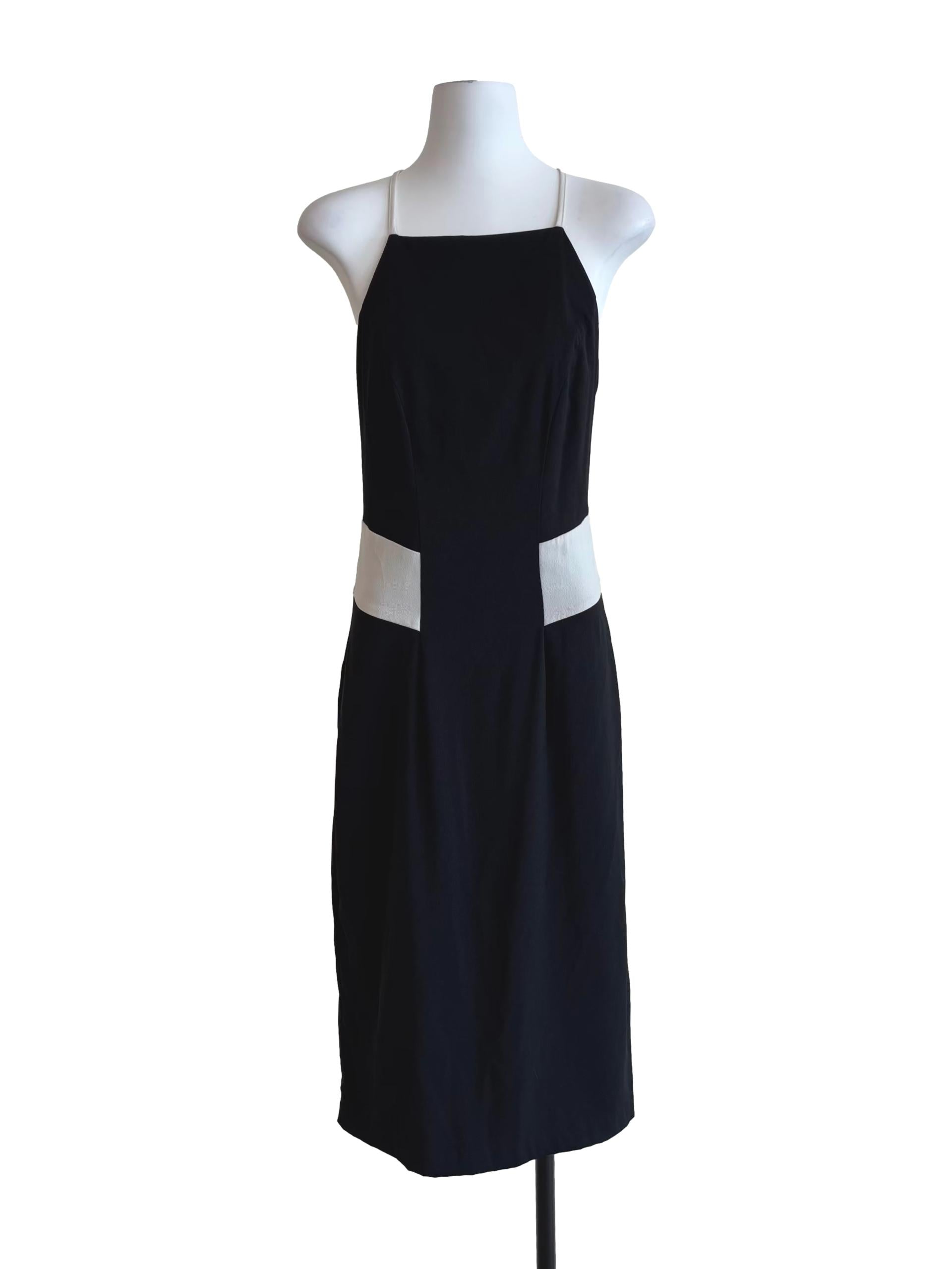 Onyx Black White Waist Cross Back Sheath Dress