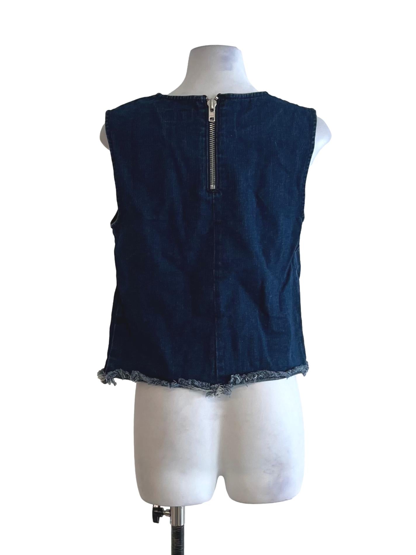 Blue Denim Jewel Neckline Sleeveless Top