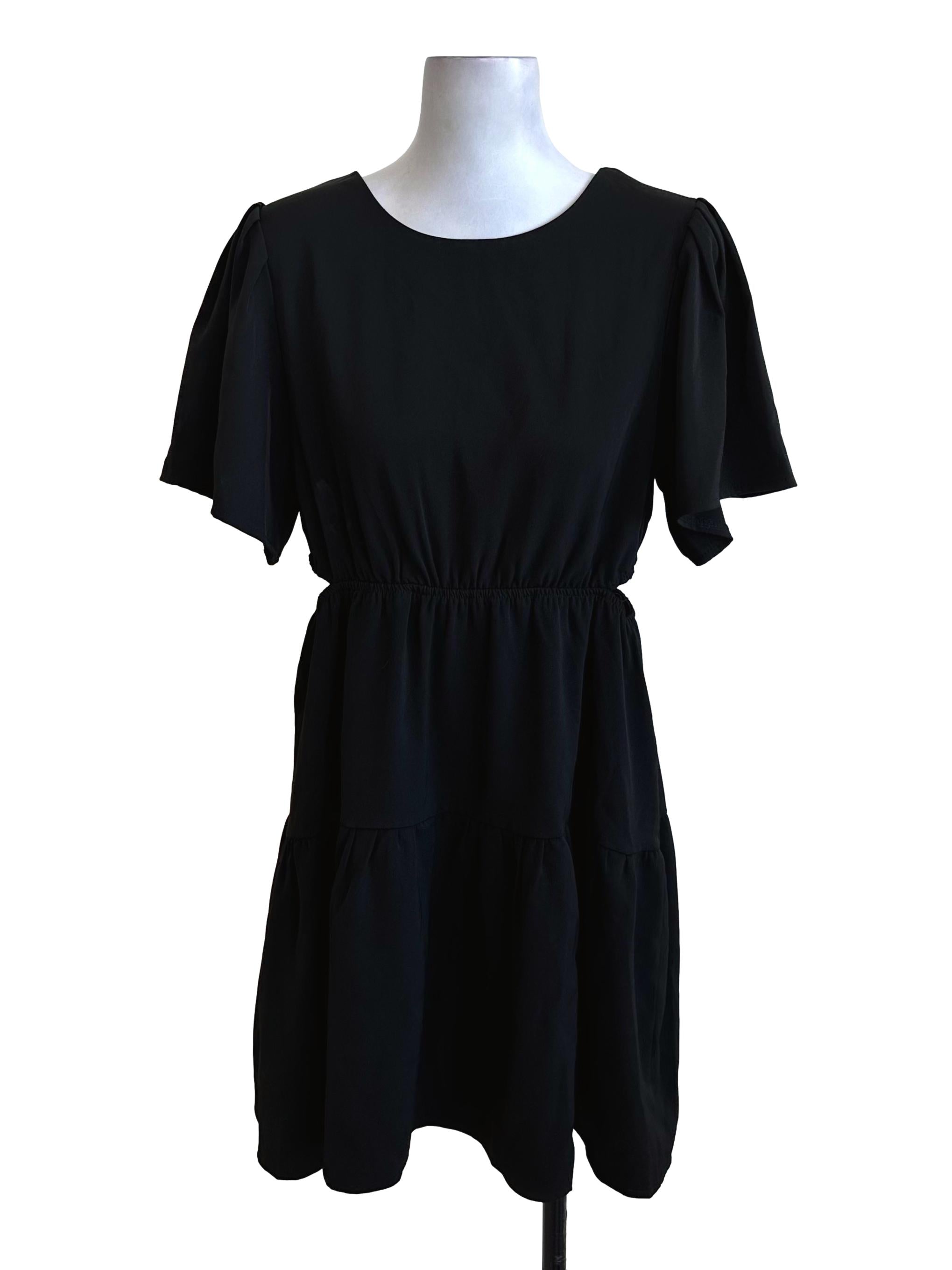 Black Round Neck Side Open Blouson Dress