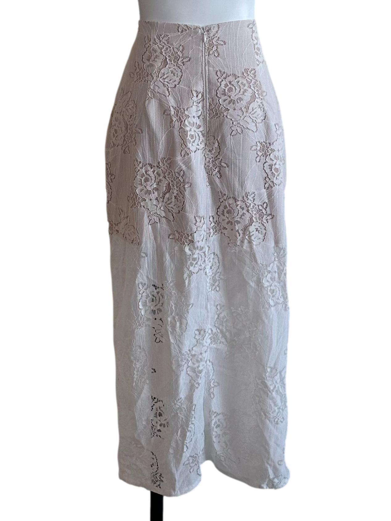 White Beige Lace Slit Skirt