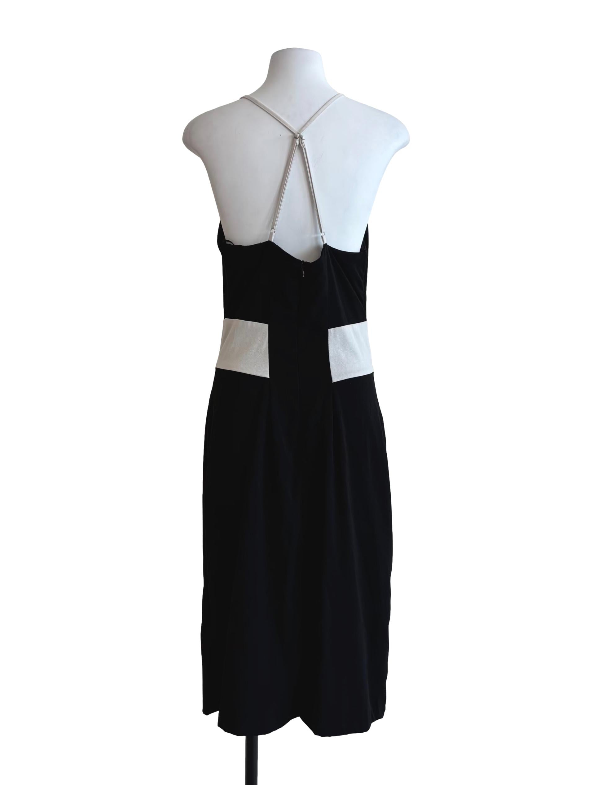 Onyx Black White Waist Cross Back Sheath Dress