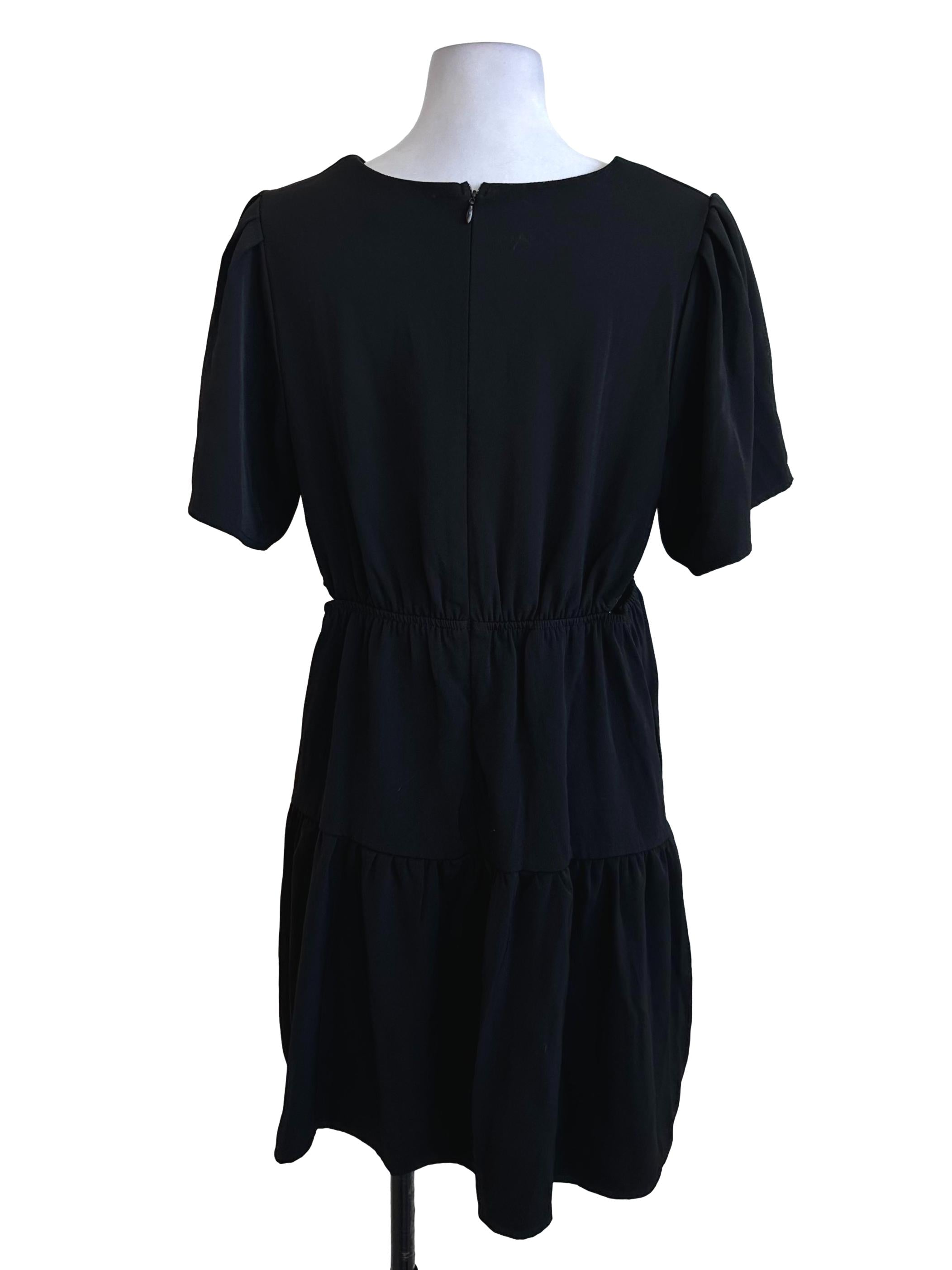 Black Round Neck Side Open Blouson Dress
