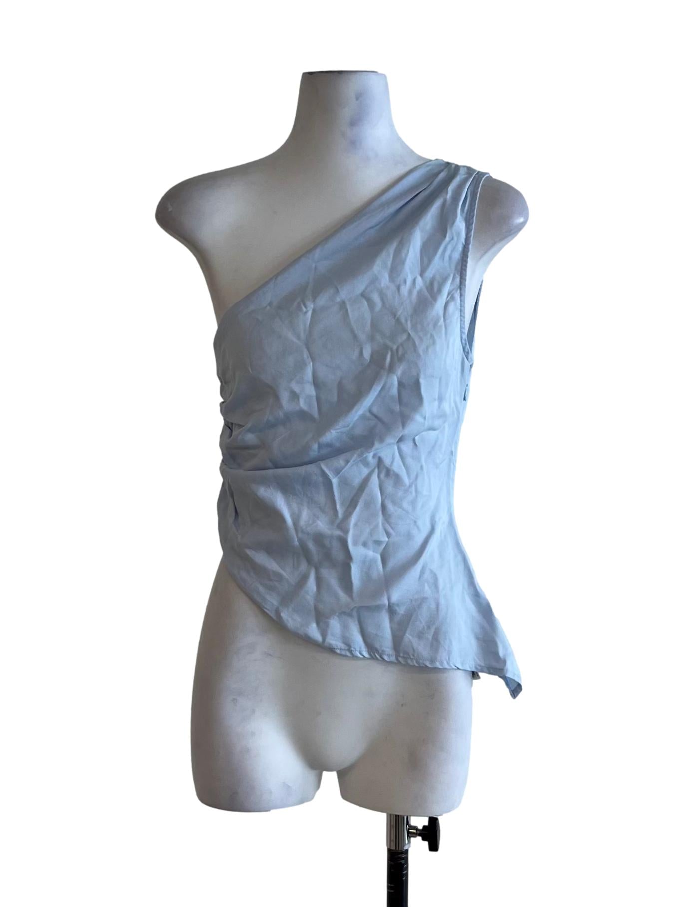 Sky Blue Asymmetrical Neckline Sleeveless Top LB