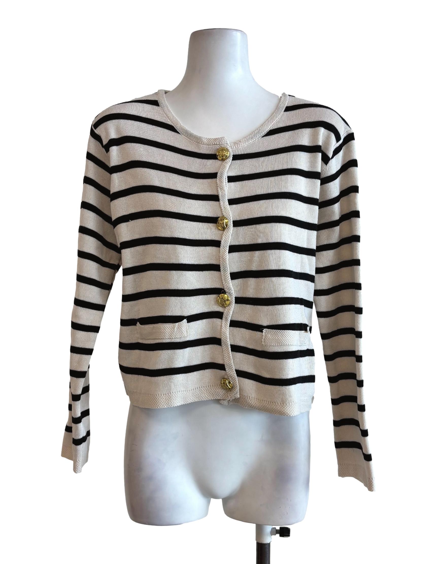 Cream And Black Striped Cardigan