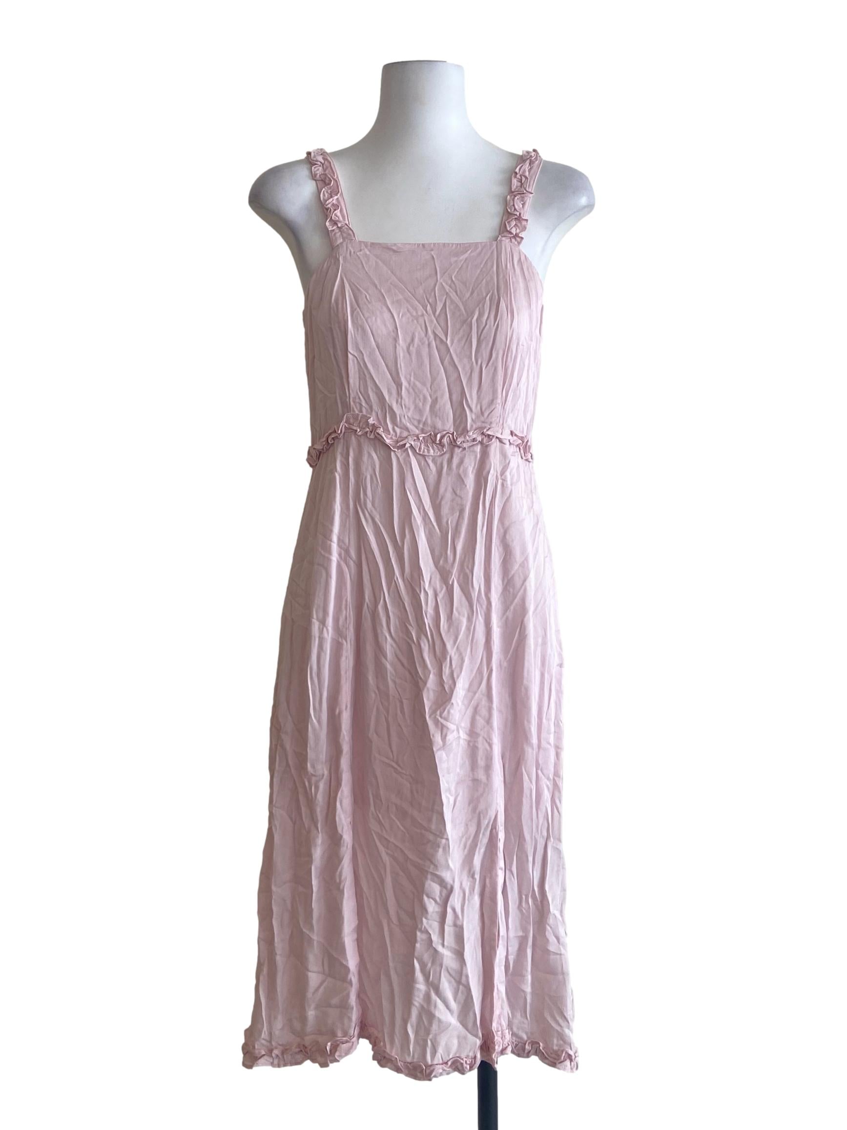 Crepe Pink Sleeveless Slit Dress