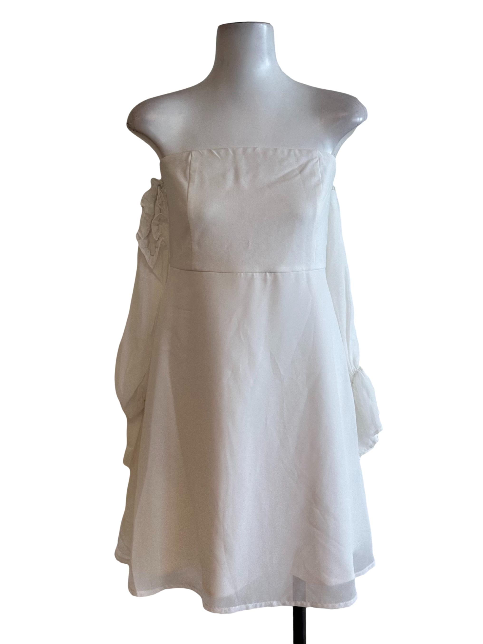 Pearl White Chiffon Off Shoulder Dress