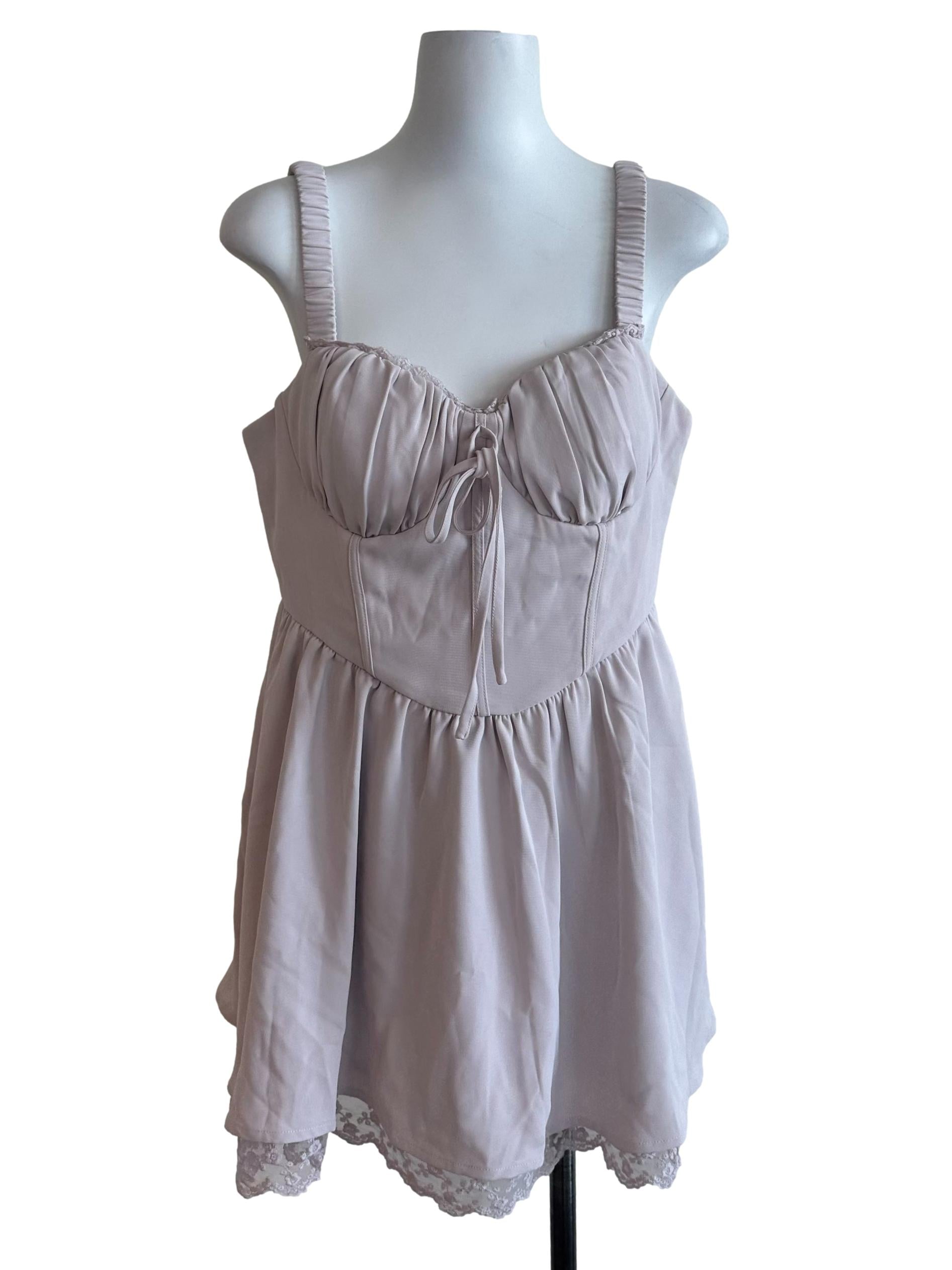 Ash Purple Ruched Lace Border Dress