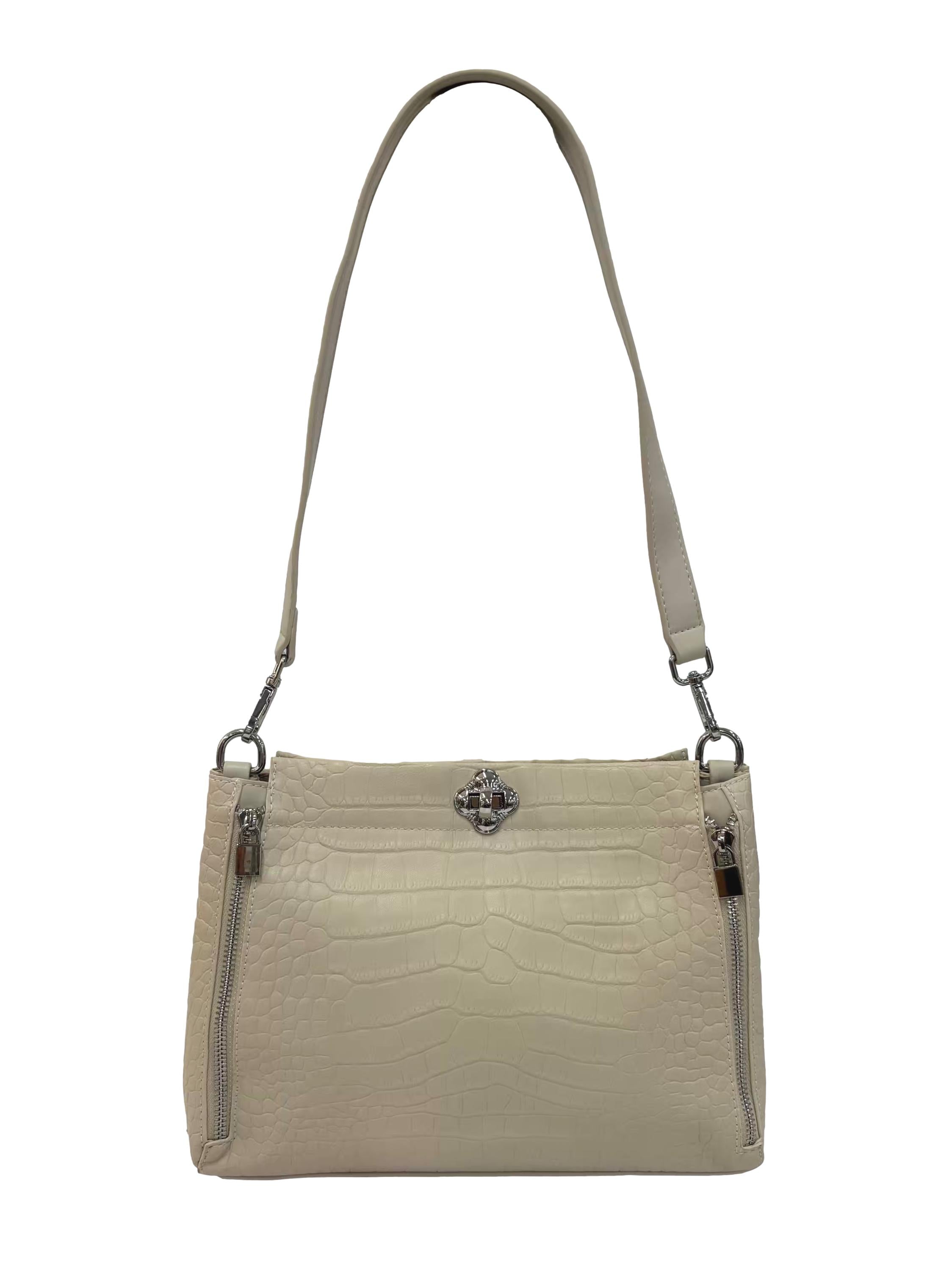 Beige Crocodile Camero Party Tote Bag