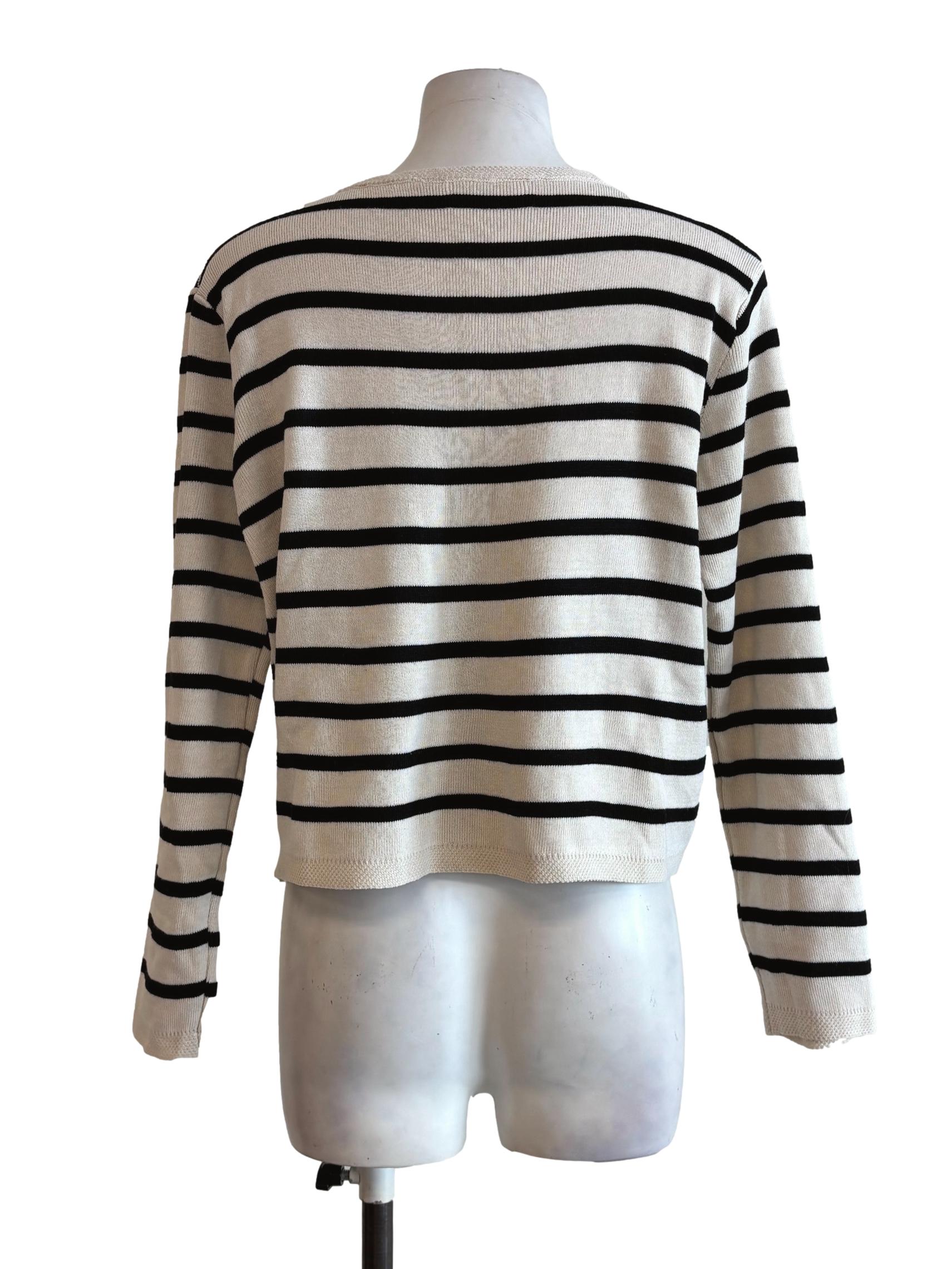Cream And Black Striped Cardigan
