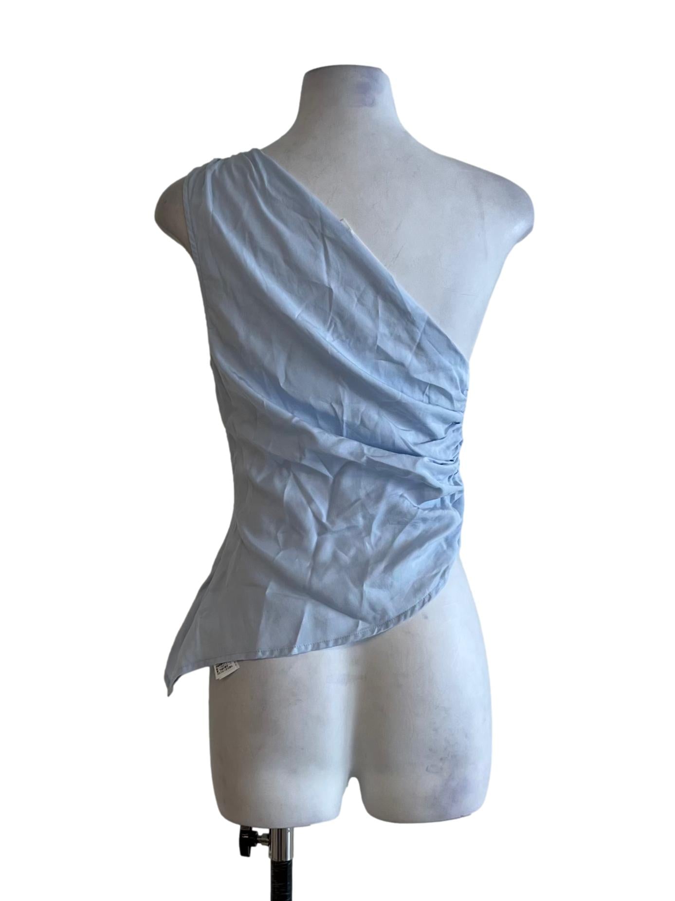 Sky Blue Asymmetrical Neckline Sleeveless Top LB