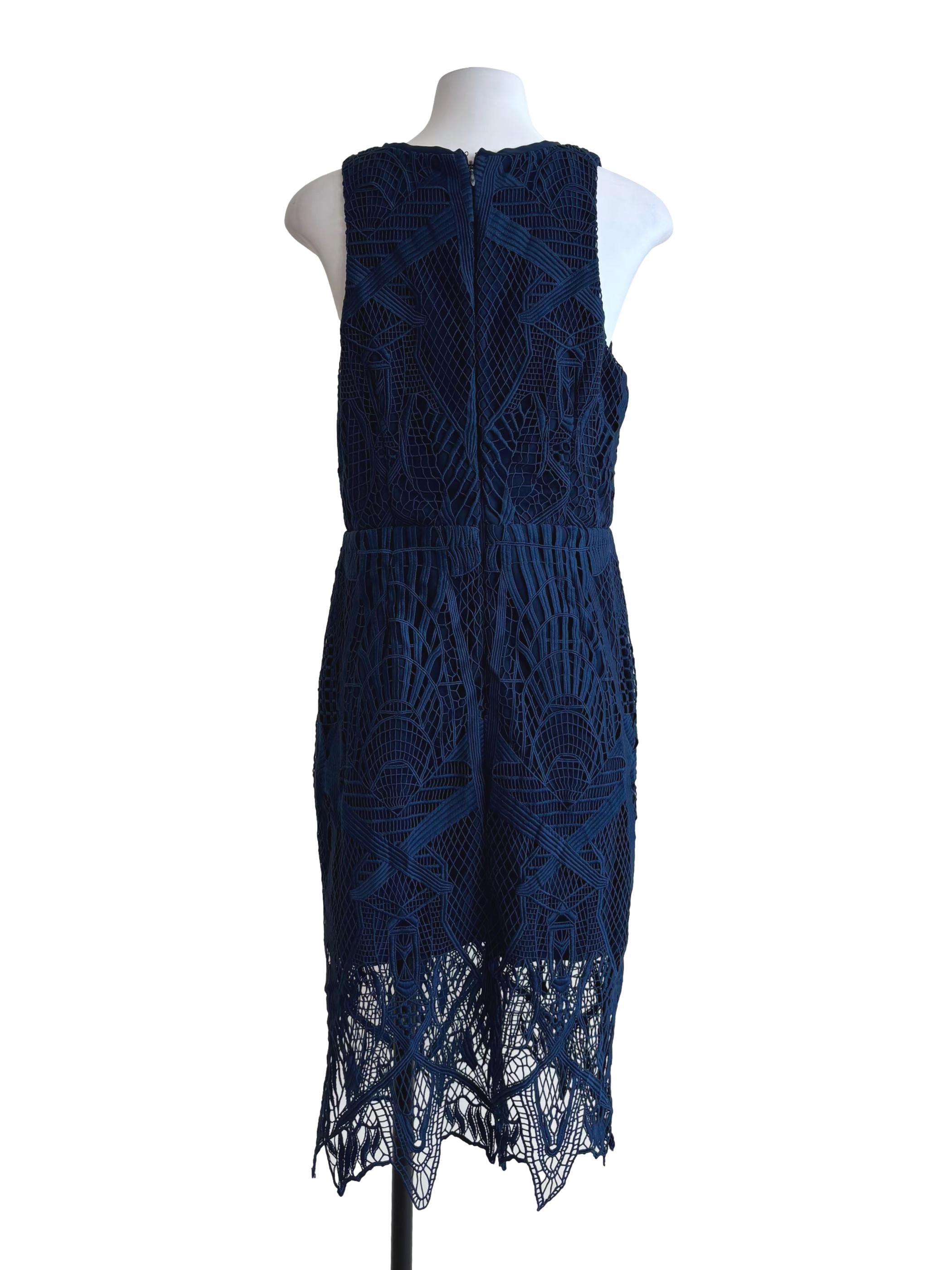 Navy Blue Sleeveless Sheath Lace Dress