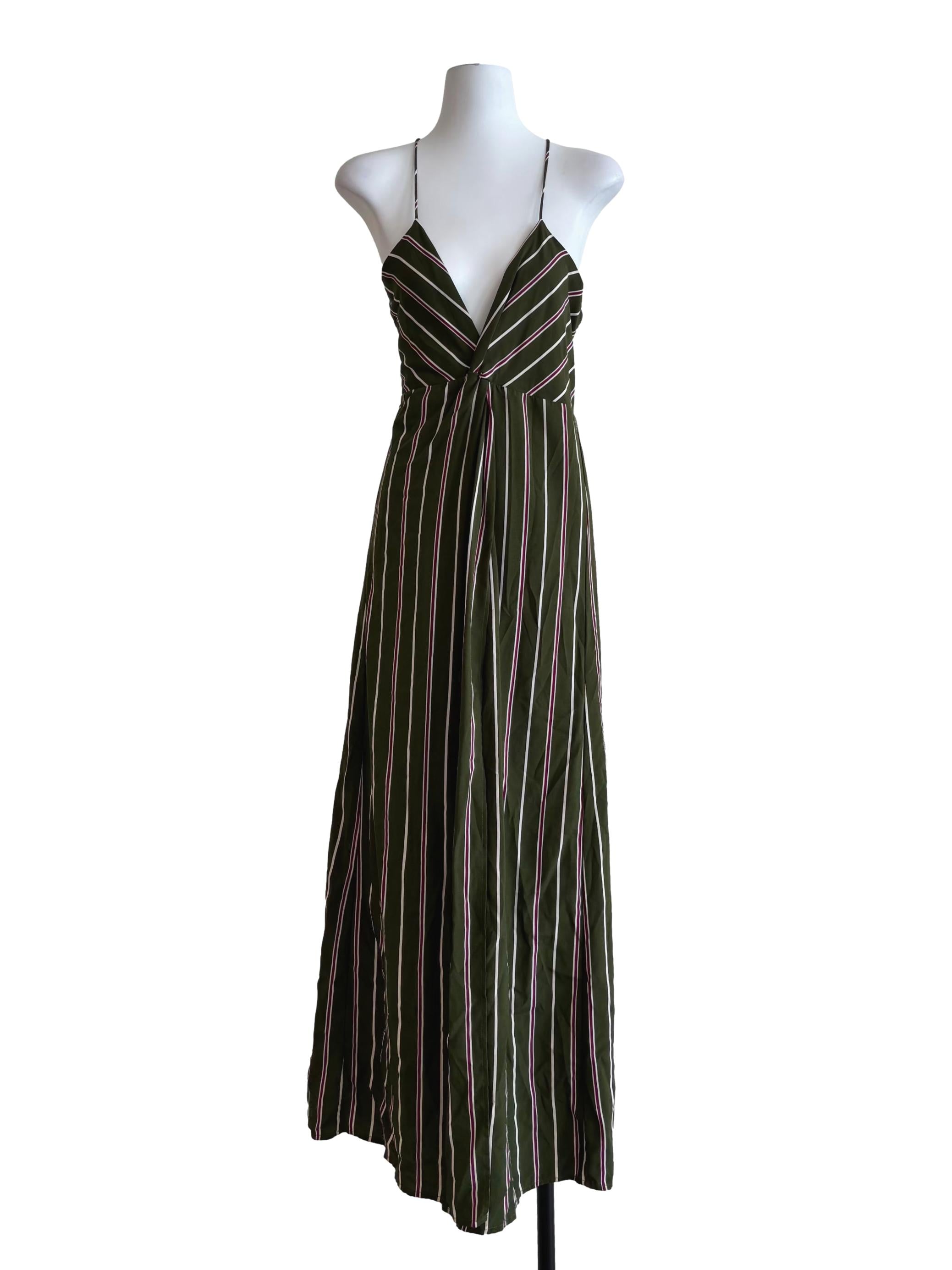 Olive Green Striped Maxi Dress