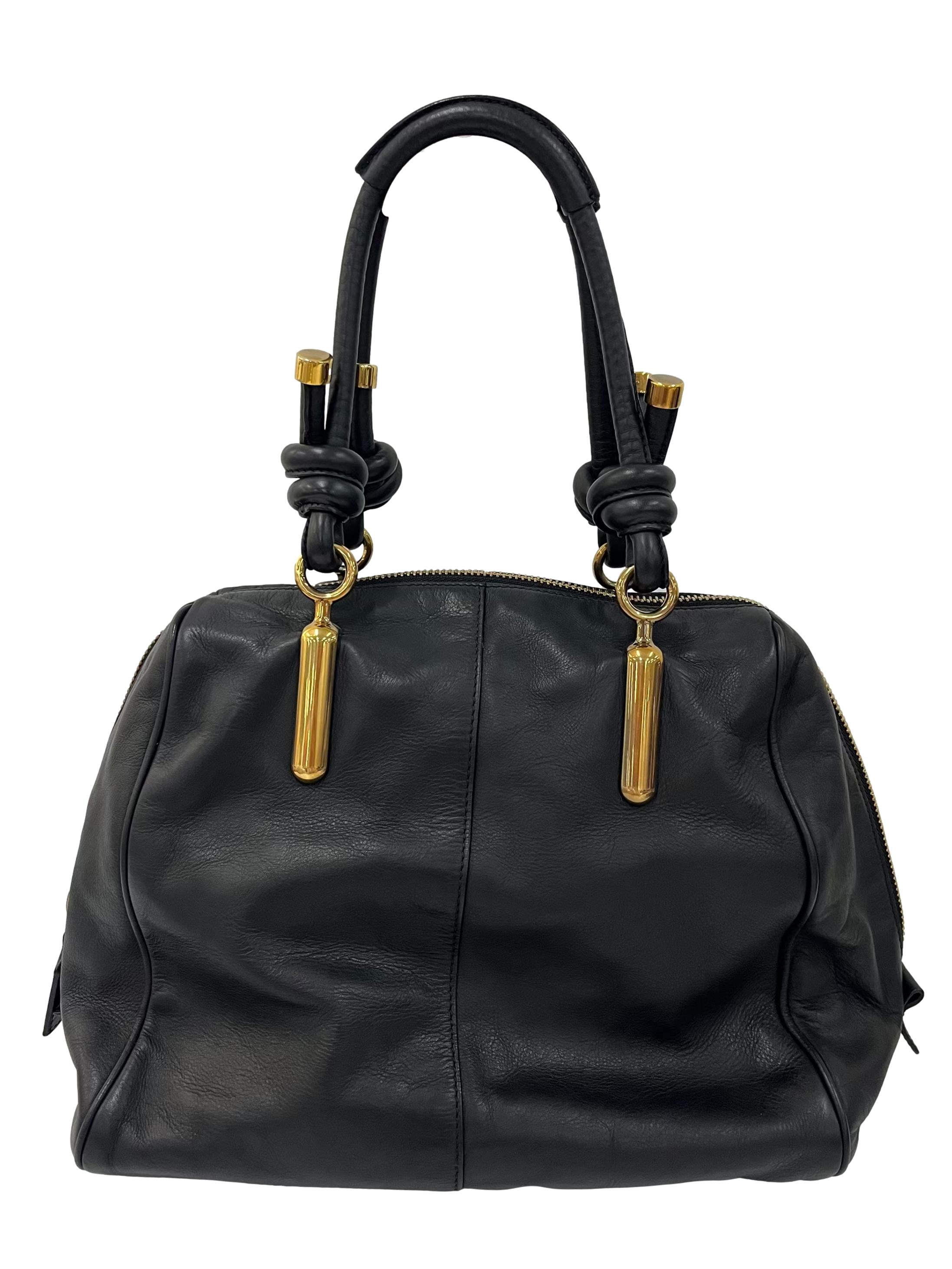 Black Leather Janet Large Satchel Bag