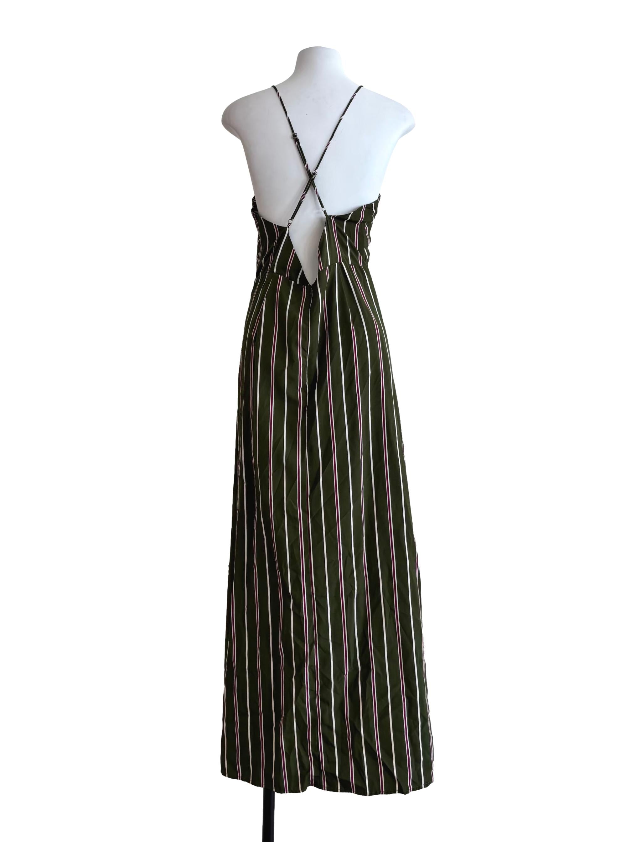 Olive Green Striped Maxi Dress