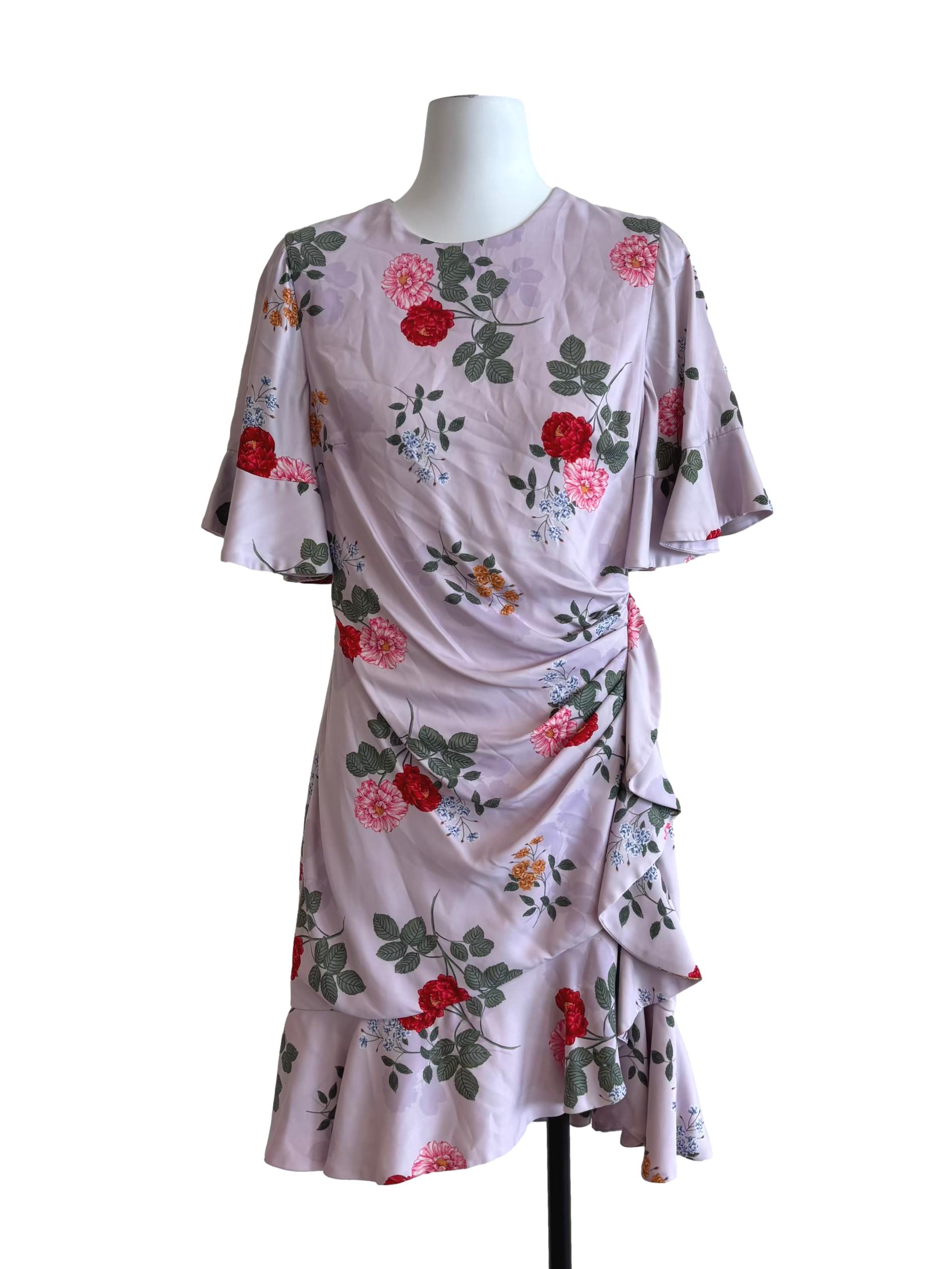 Orchid Pink Floral Ruffle Dress
